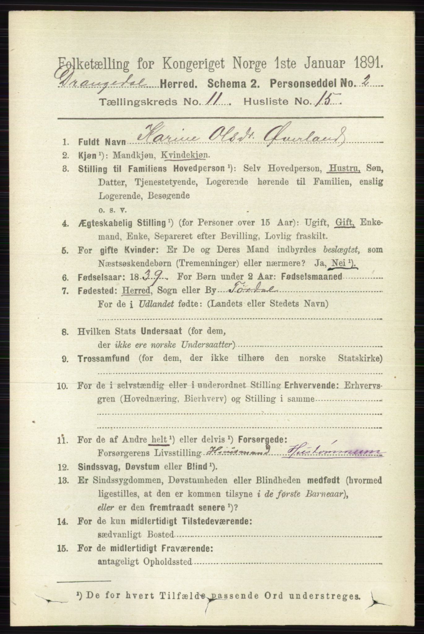 RA, 1891 census for 0817 Drangedal, 1891, p. 3989