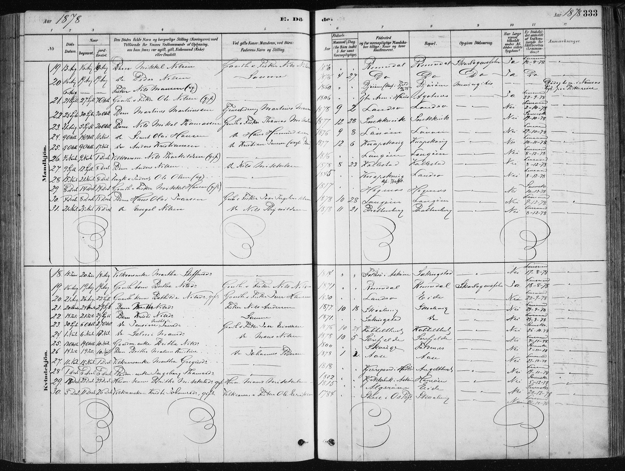 Fjell sokneprestembete, SAB/A-75301/H/Haa: Parish register (official) no. A  8, 1878-1898, p. 333