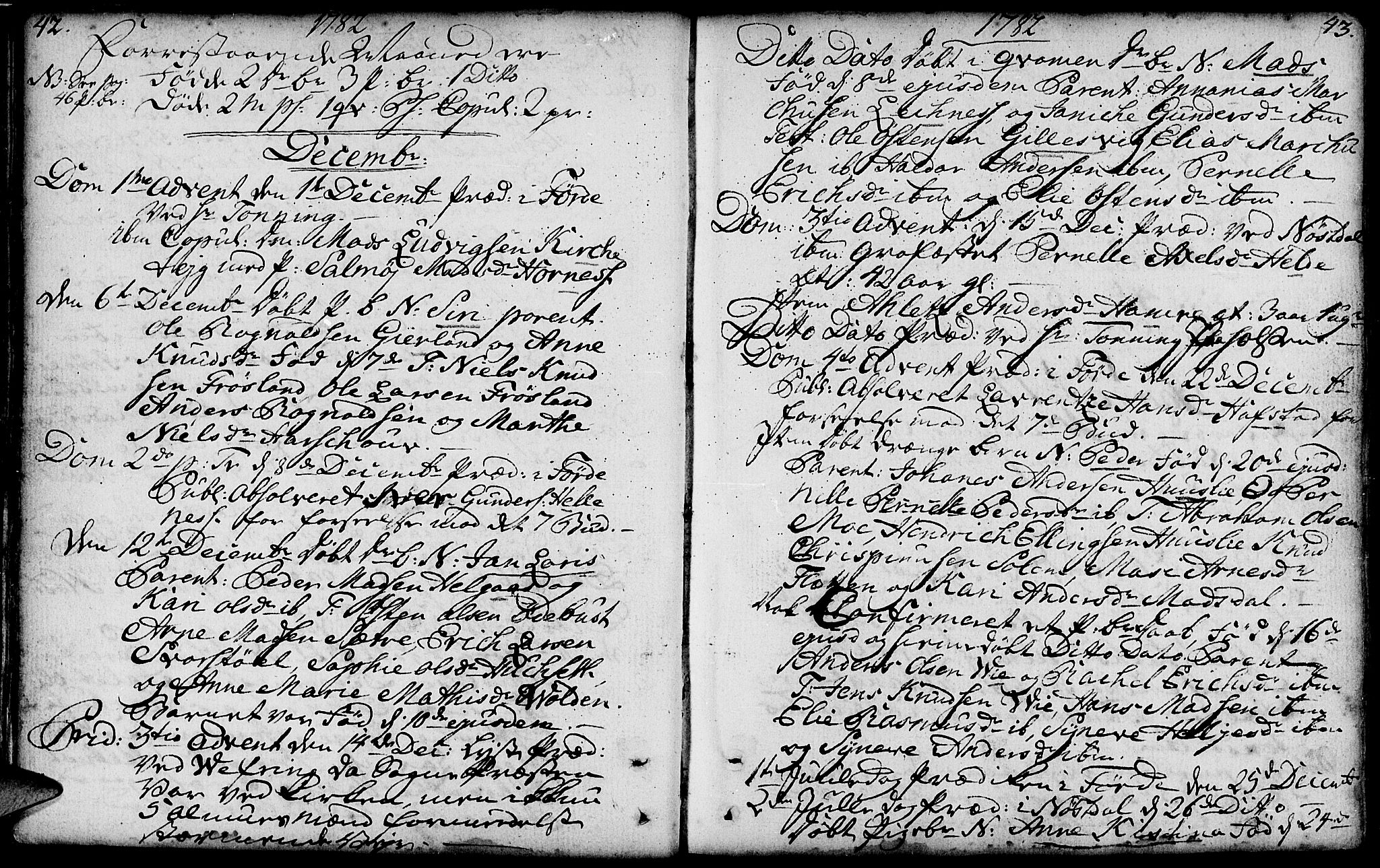 Førde sokneprestembete, AV/SAB-A-79901/H/Haa/Haaa/L0004: Parish register (official) no. A 4, 1781-1803, p. 42-43