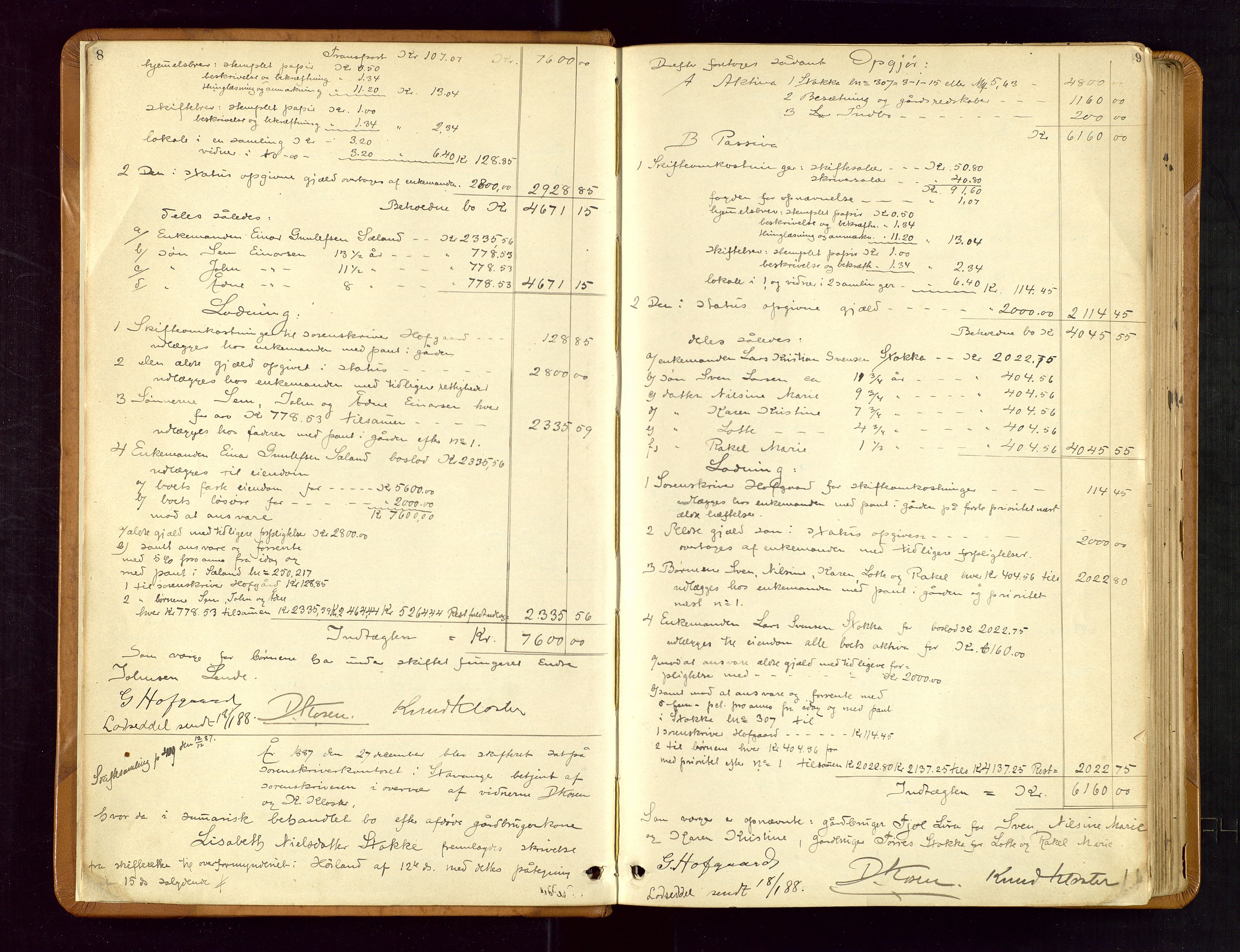 Jæren sorenskriveri, AV/SAST-A-100310/01/5/50/50BB/L0004: SKIFTEUTLODNINGSPROTOKOLL, 1887-1893, p. 8-9