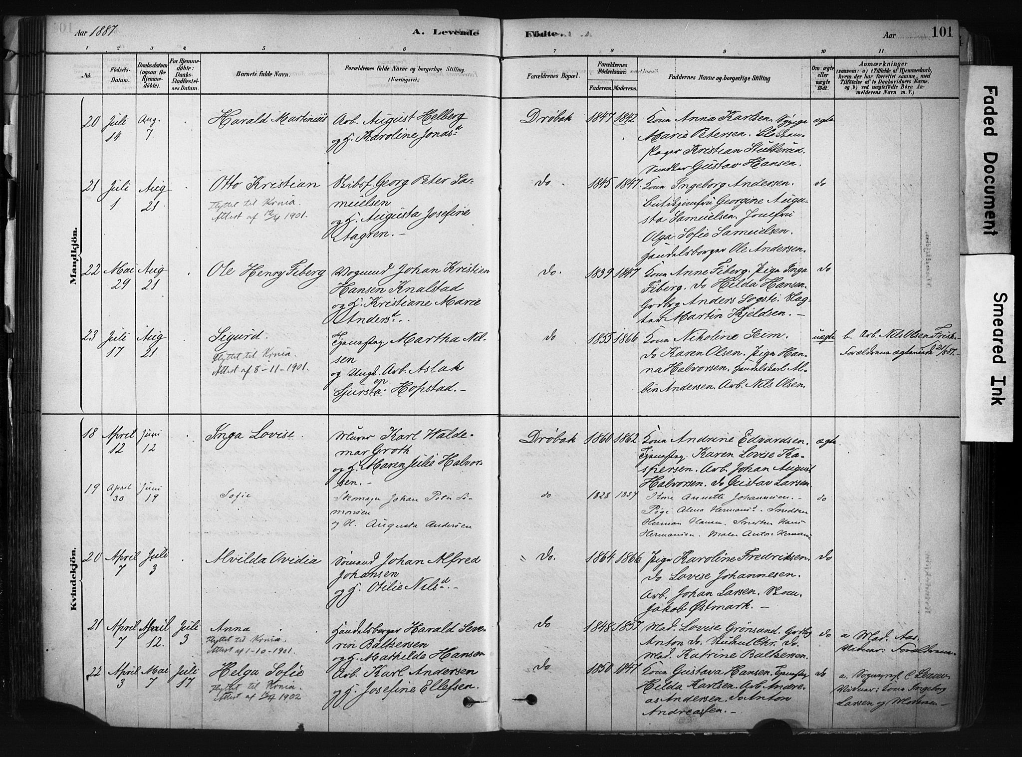 Drøbak prestekontor Kirkebøker, AV/SAO-A-10142a/F/Fb/L0001: Parish register (official) no. II 1, 1878-1891, p. 101