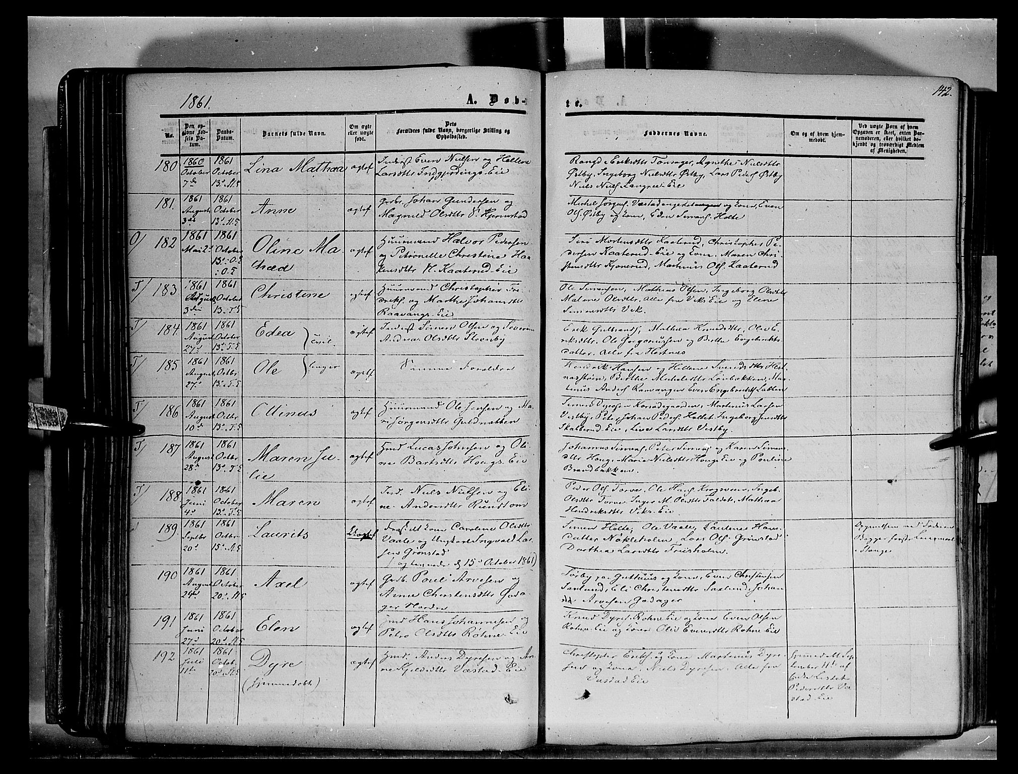 Stange prestekontor, AV/SAH-PREST-002/K/L0012: Parish register (official) no. 12, 1852-1862, p. 142