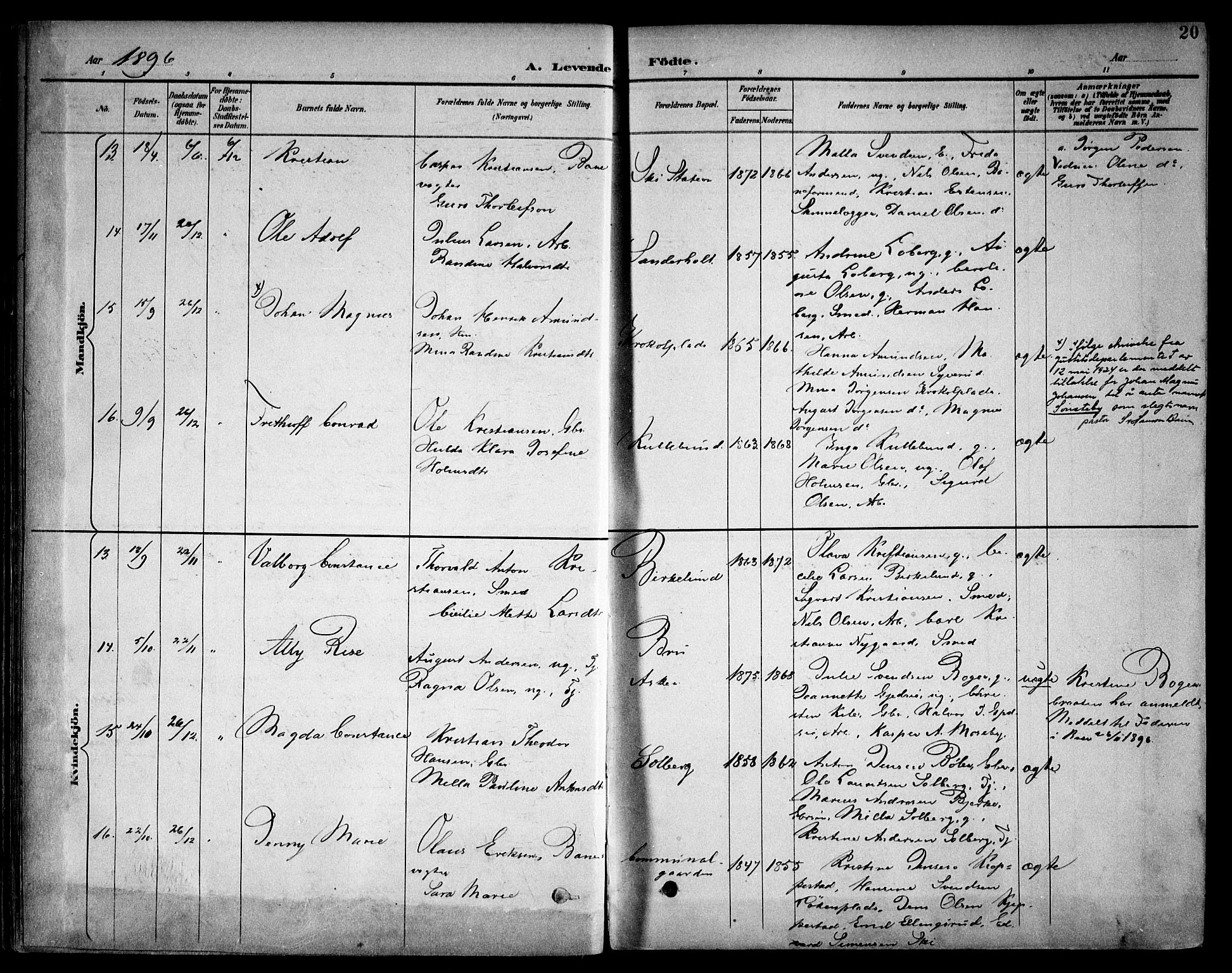 Kråkstad prestekontor Kirkebøker, SAO/A-10125a/F/Fb/L0002: Parish register (official) no. II 2, 1893-1917, p. 20