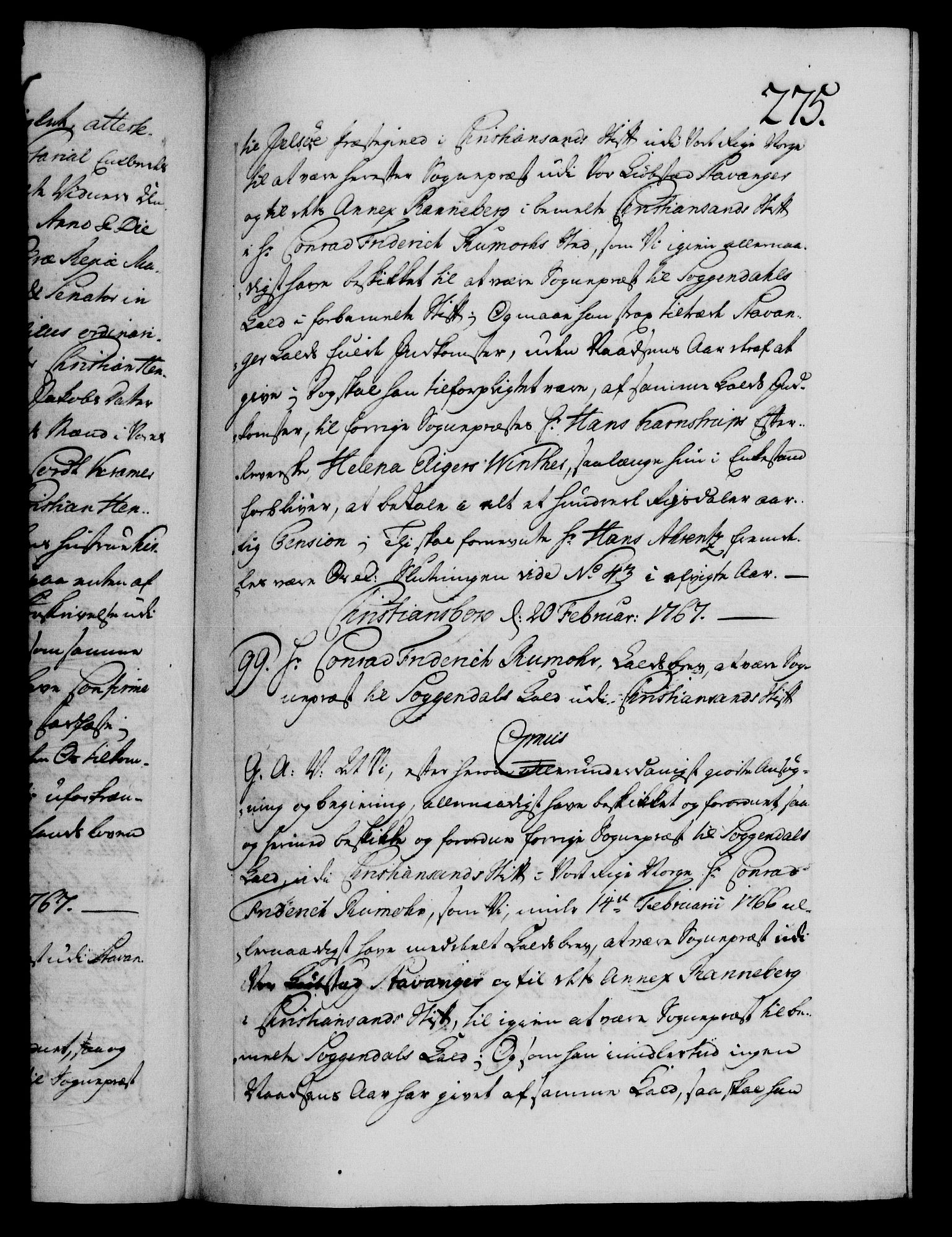 Danske Kanselli 1572-1799, AV/RA-EA-3023/F/Fc/Fca/Fcaa/L0043: Norske registre, 1766-1768, p. 275a