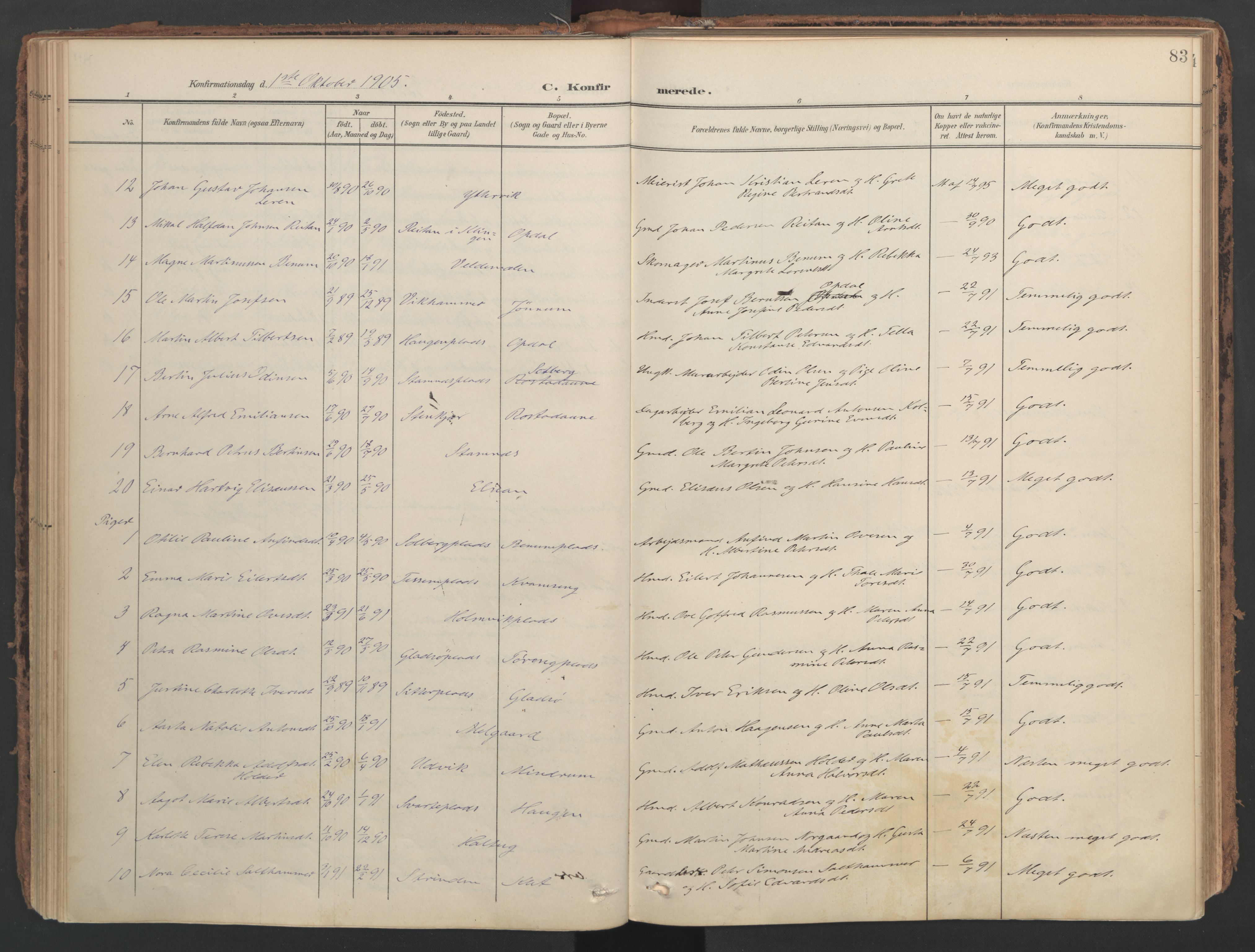 Ministerialprotokoller, klokkerbøker og fødselsregistre - Nord-Trøndelag, AV/SAT-A-1458/741/L0397: Parish register (official) no. 741A11, 1901-1911, p. 83