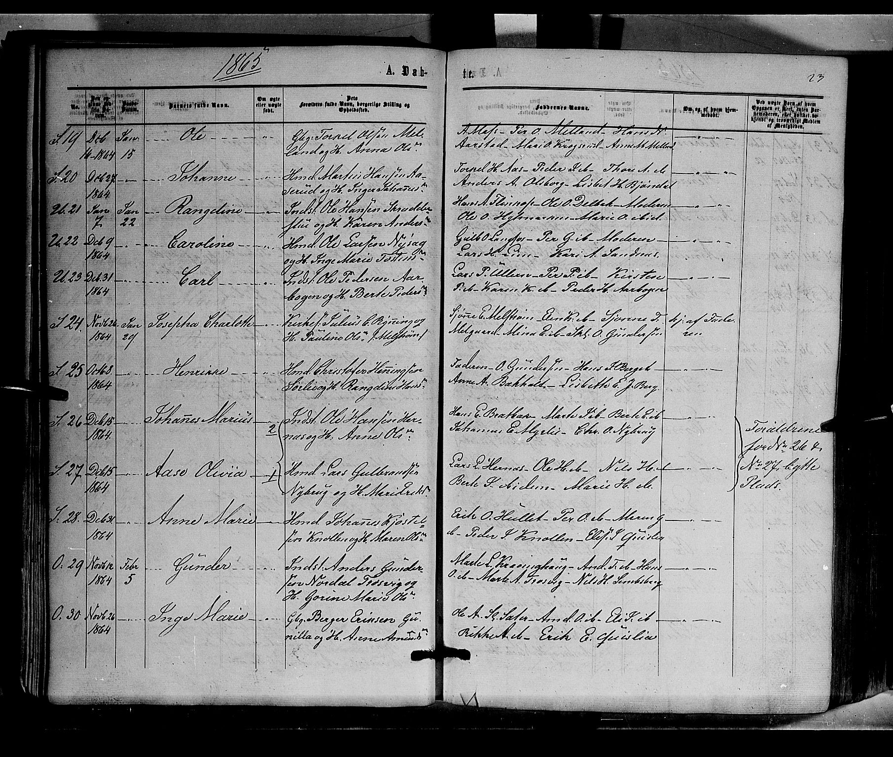 Sør-Odal prestekontor, AV/SAH-PREST-030/H/Ha/Haa/L0003: Parish register (official) no. 3, 1864-1870, p. 23