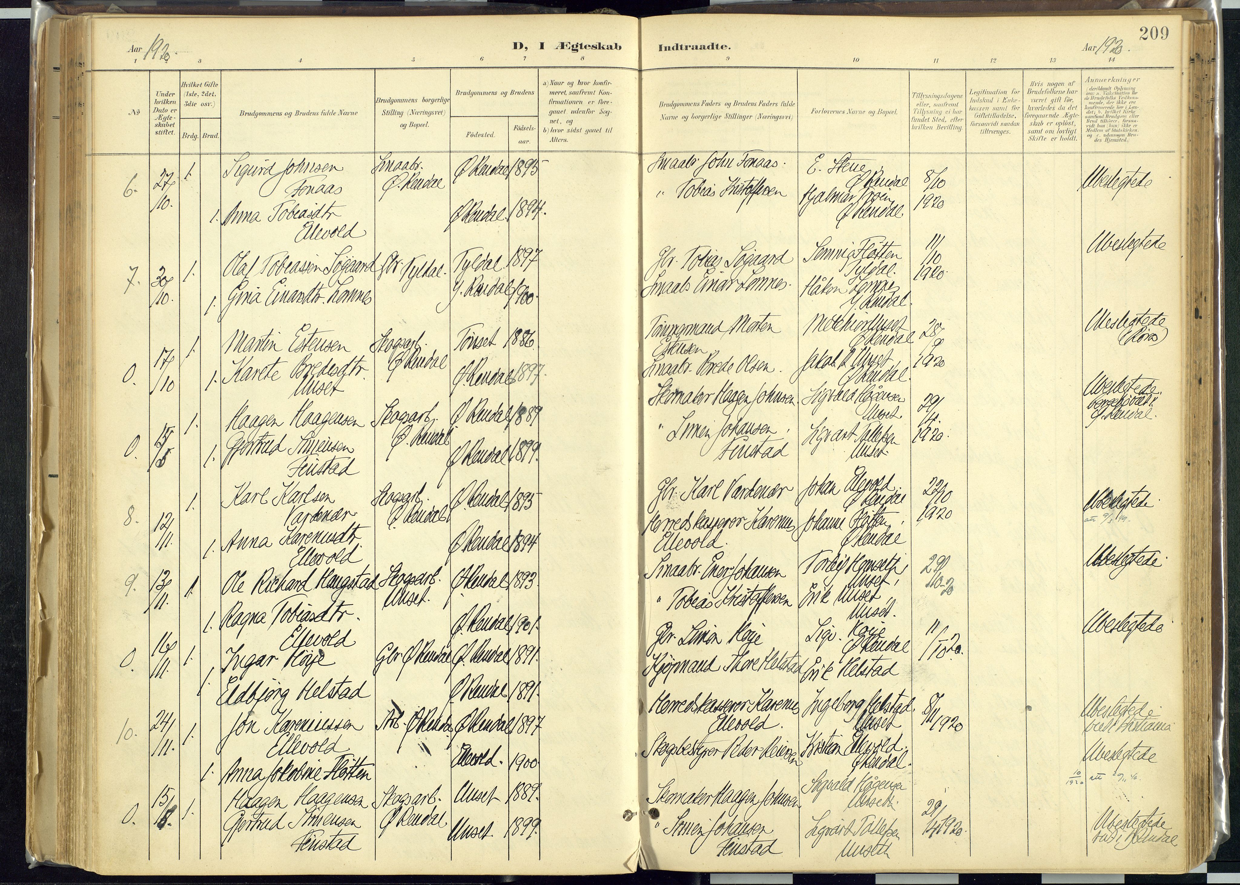 Rendalen prestekontor, AV/SAH-PREST-054/H/Ha/Haa/L0012: Parish register (official) no. 12, 1901-1928, p. 209