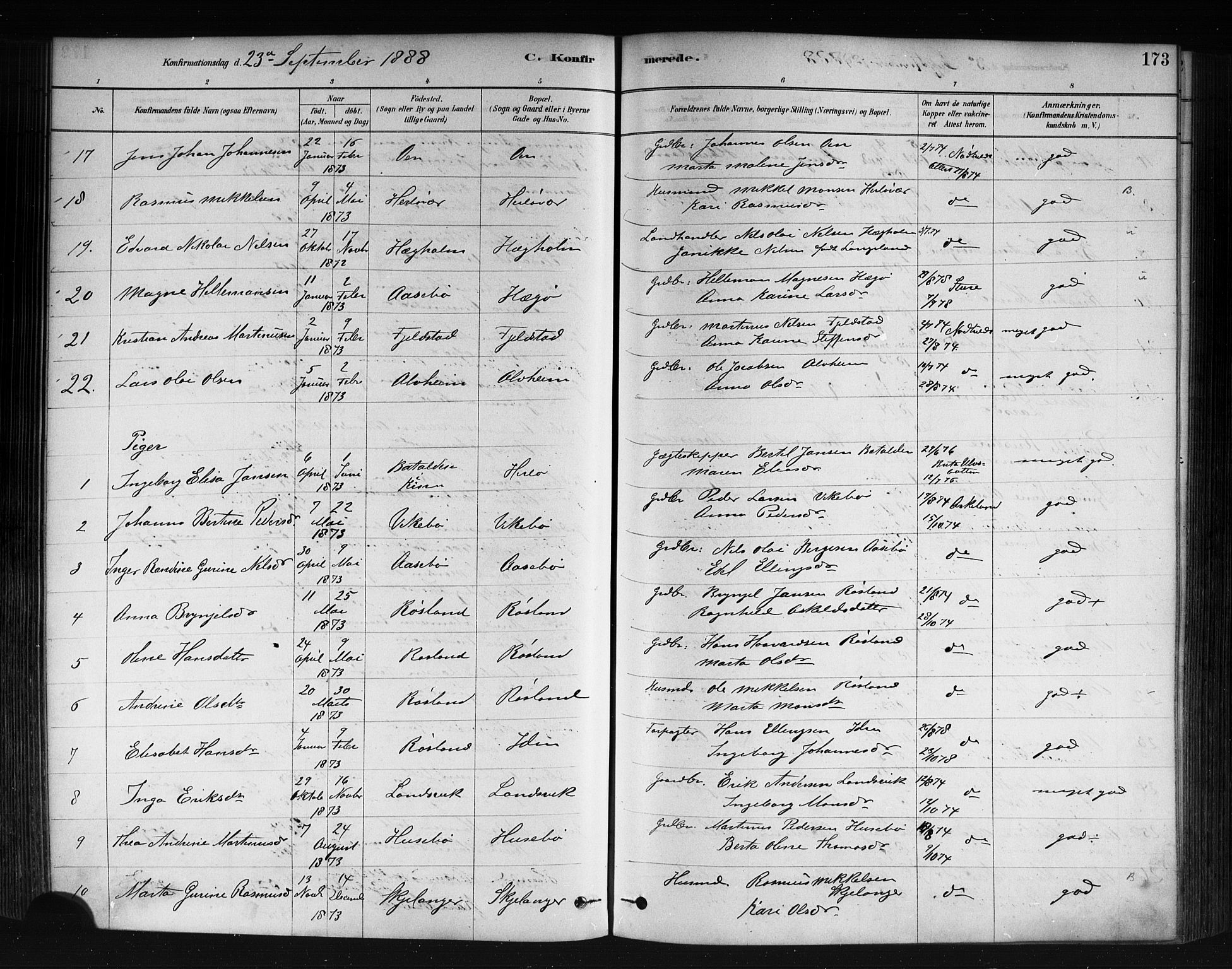 Herdla Sokneprestembete, AV/SAB-A-75701/H/Haa: Parish register (official) no. A 3, 1878-1890, p. 173