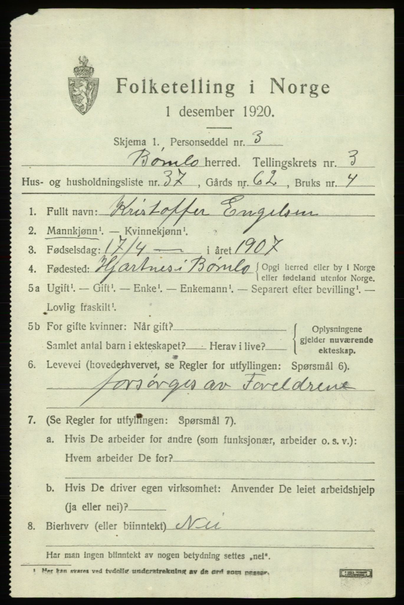 SAB, 1920 census for Bømlo, 1920, p. 2855