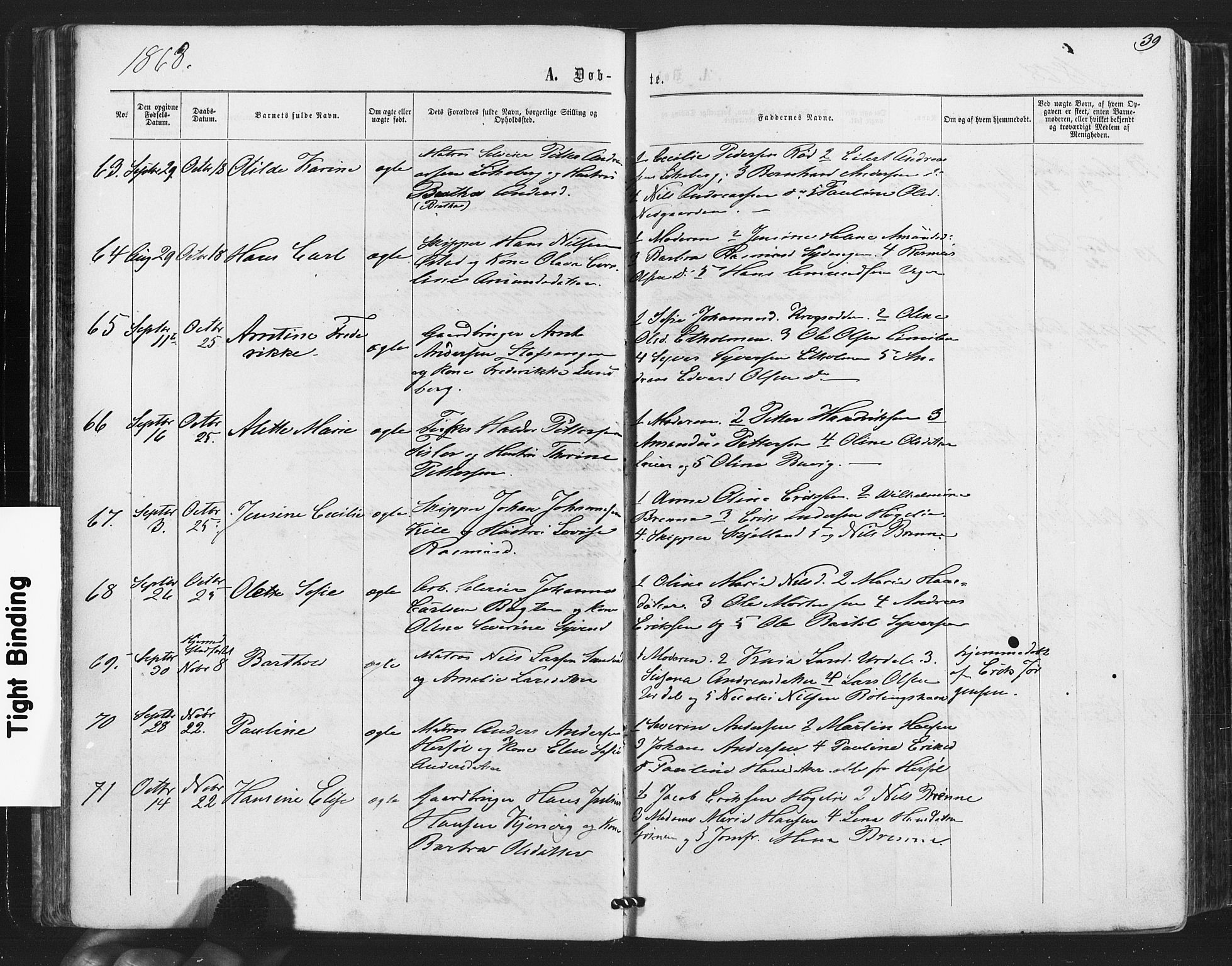 Hvaler prestekontor Kirkebøker, AV/SAO-A-2001/F/Fa/L0007: Parish register (official) no. I 7, 1864-1878, p. 39