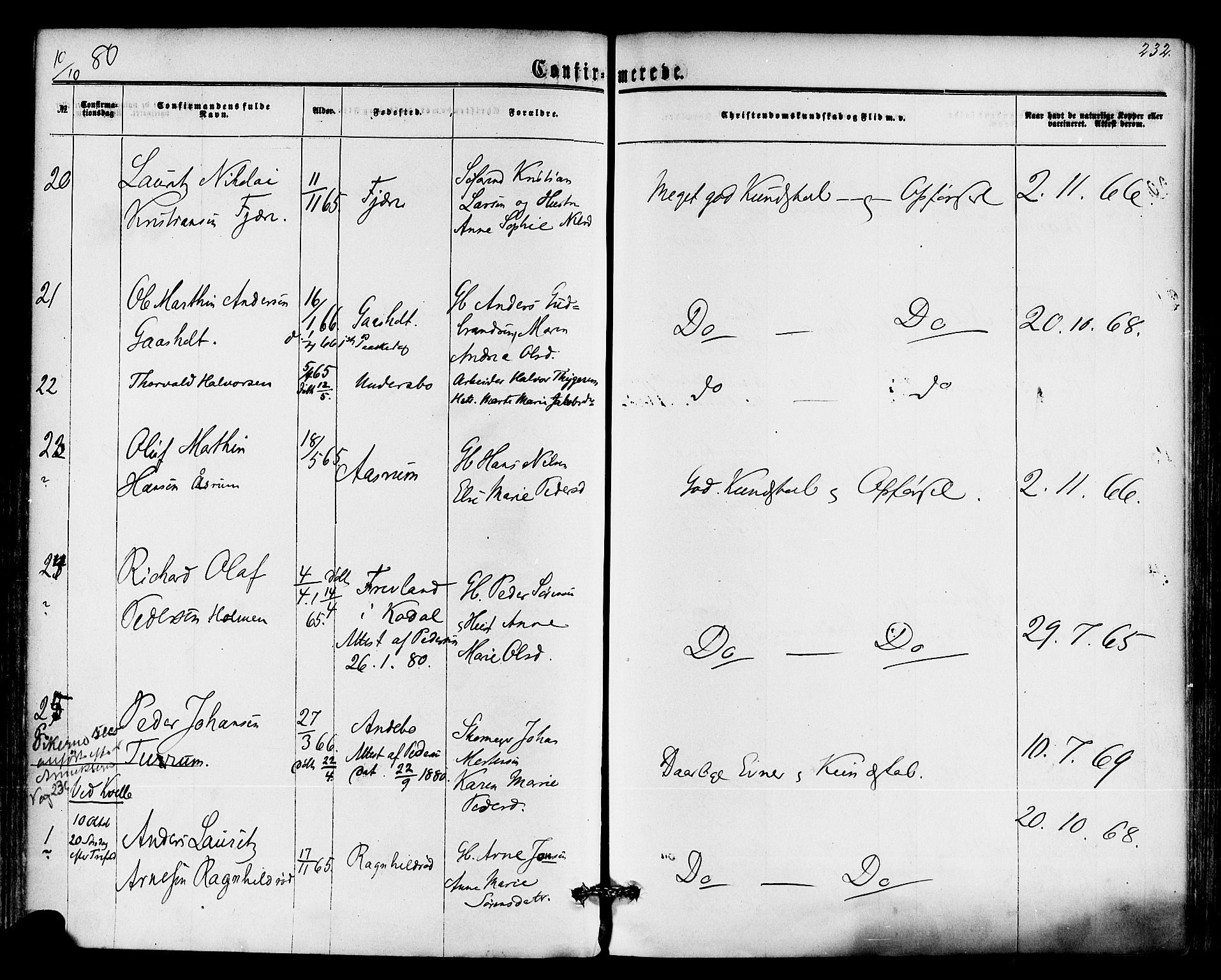 Hedrum kirkebøker, AV/SAKO-A-344/F/Fa/L0008: Parish register (official) no. I 8, 1869-1880, p. 232