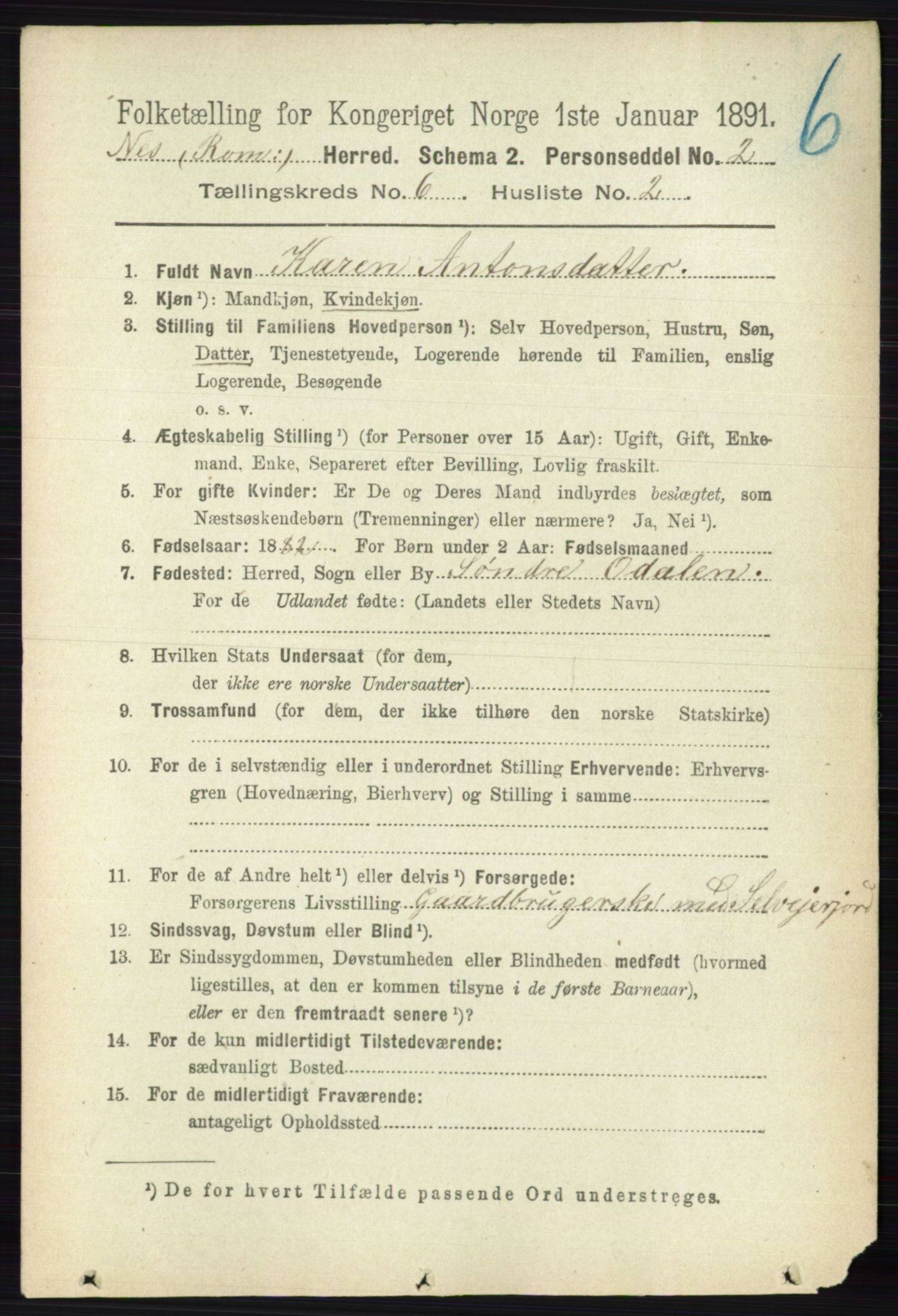 RA, 1891 census for 0236 Nes, 1891, p. 3401