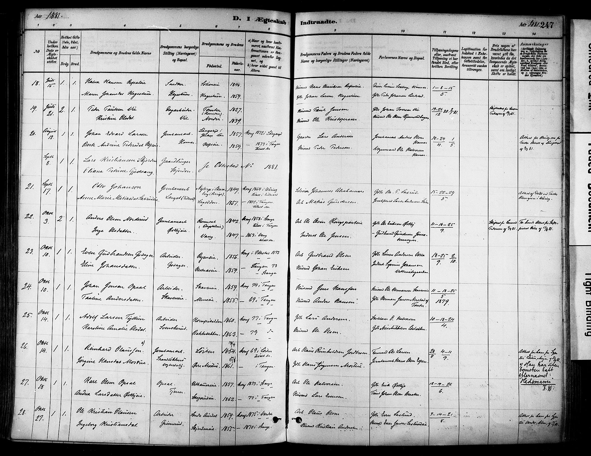 Stange prestekontor, SAH/PREST-002/K/L0017: Parish register (official) no. 17, 1880-1893, p. 247