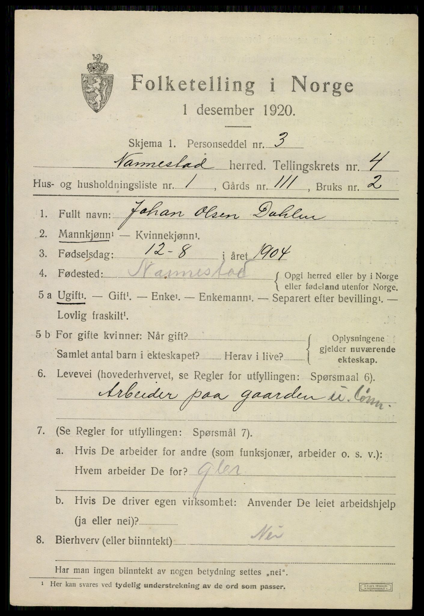 SAO, 1920 census for Nannestad, 1920, p. 5059