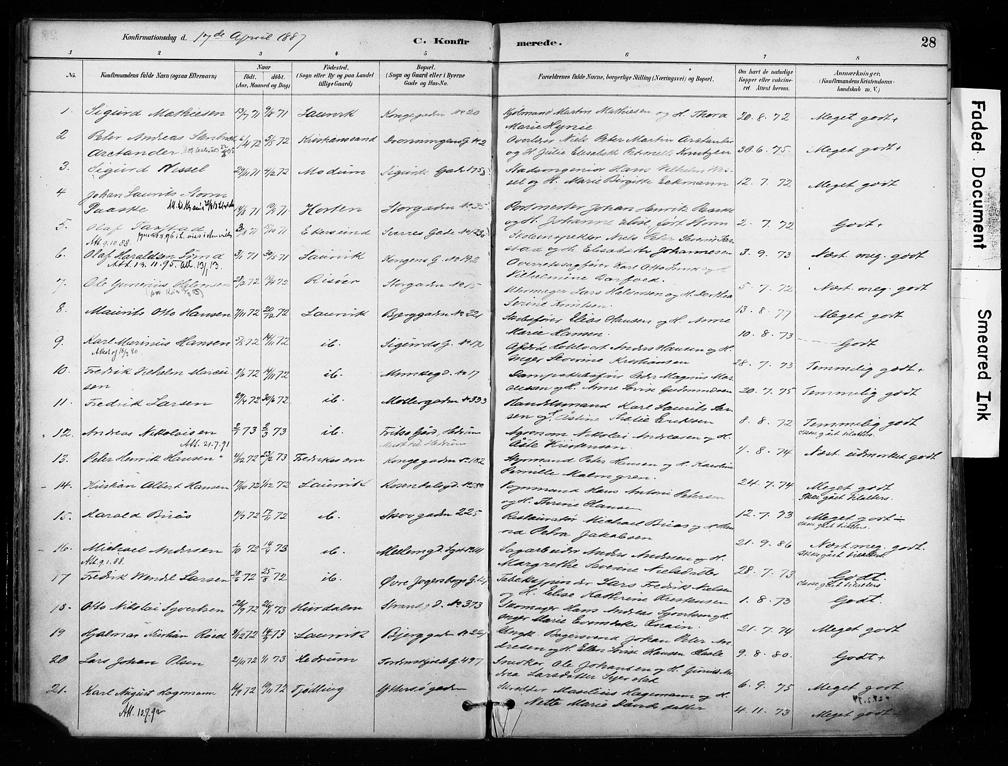 Larvik kirkebøker, SAKO/A-352/F/Fa/L0008: Parish register (official) no. I 8, 1884-1902, p. 28