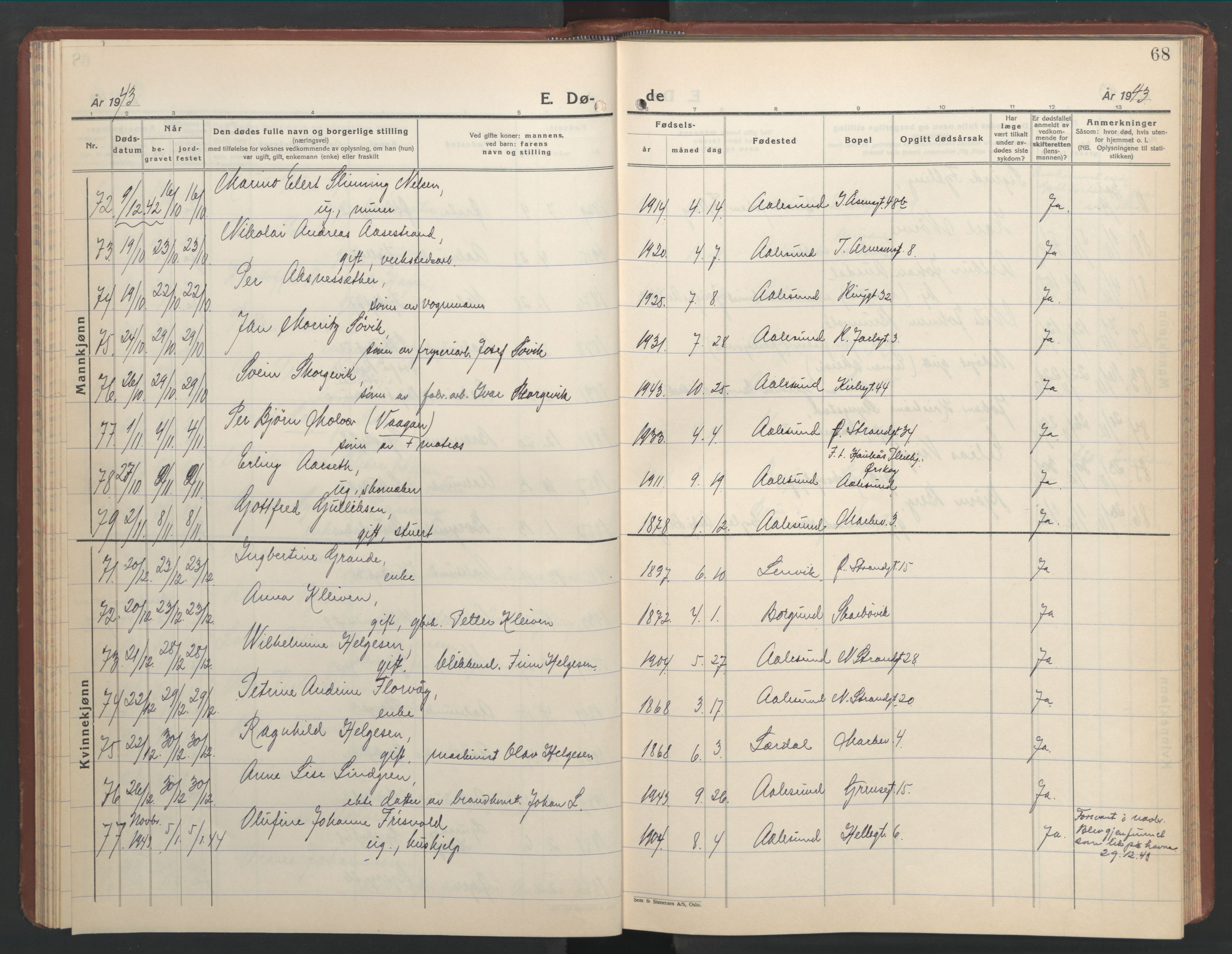 Ministerialprotokoller, klokkerbøker og fødselsregistre - Møre og Romsdal, AV/SAT-A-1454/529/L0478: Parish register (copy) no. 529C15, 1938-1951, p. 68