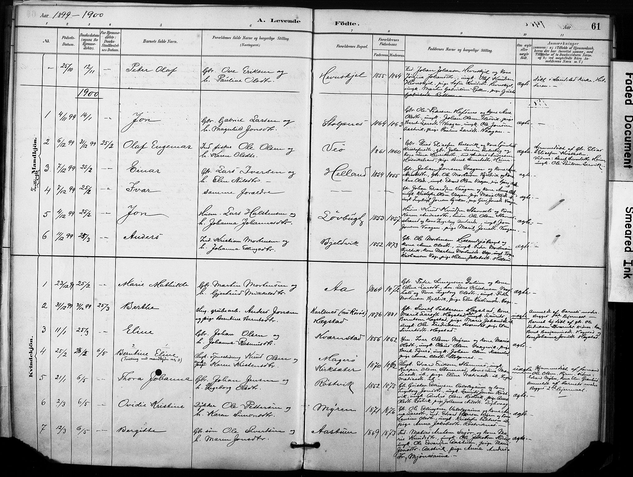 Ministerialprotokoller, klokkerbøker og fødselsregistre - Sør-Trøndelag, SAT/A-1456/633/L0518: Parish register (official) no. 633A01, 1884-1906, p. 61