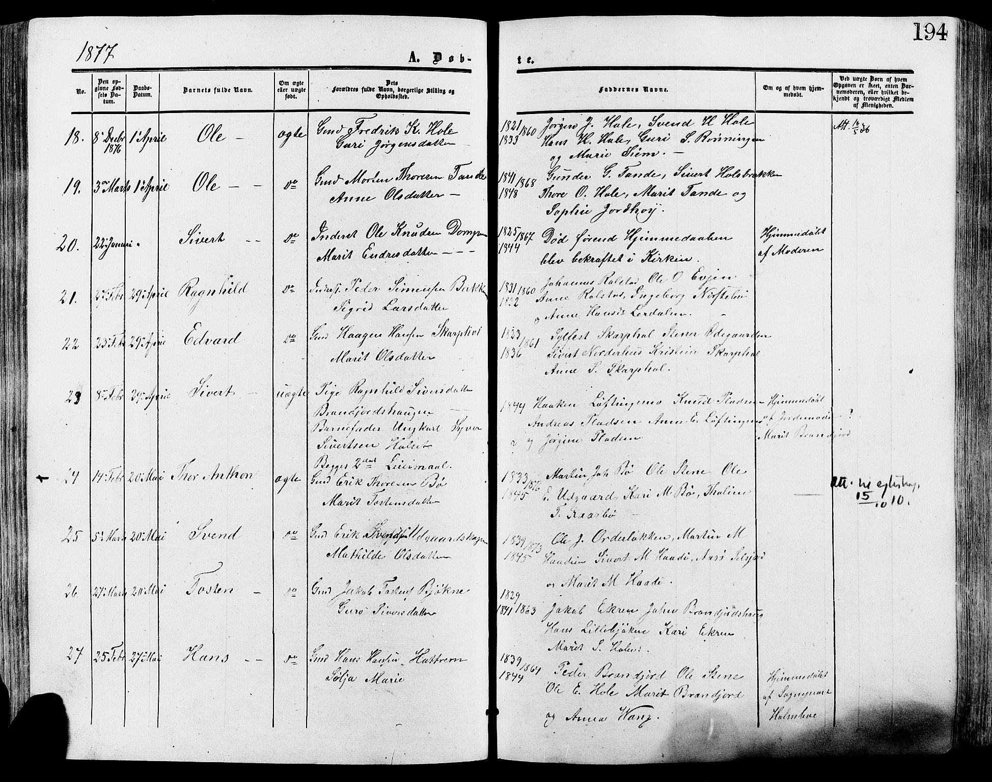 Lesja prestekontor, AV/SAH-PREST-068/H/Ha/Haa/L0008: Parish register (official) no. 8, 1854-1880, p. 194