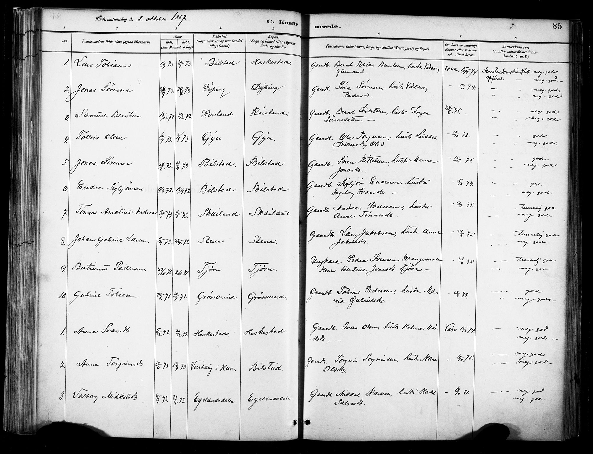 Lund sokneprestkontor, AV/SAST-A-101809/S06/L0012: Parish register (official) no. A 11, 1887-1921, p. 85