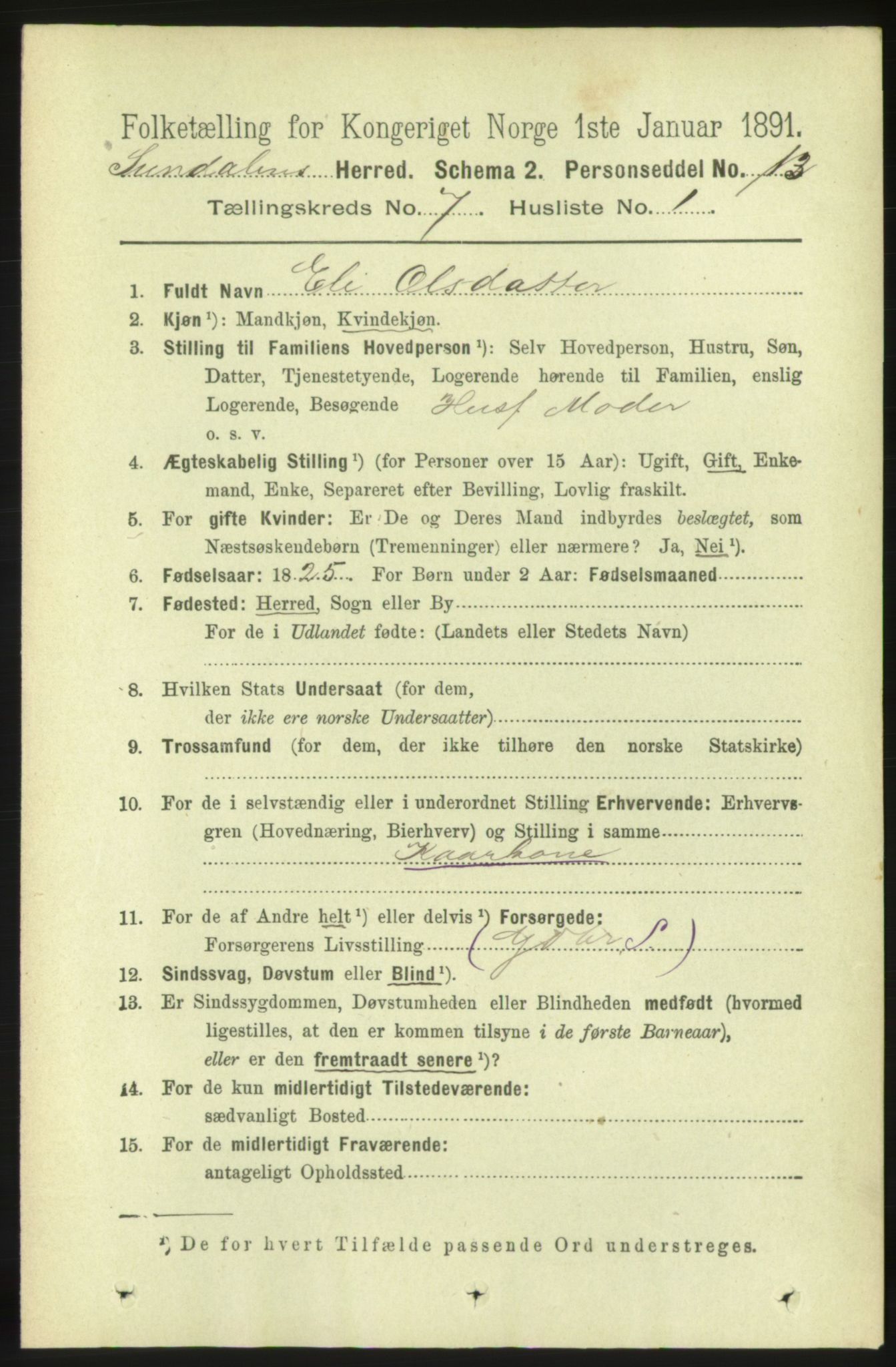 RA, 1891 census for 1563 Sunndal, 1891, p. 1806