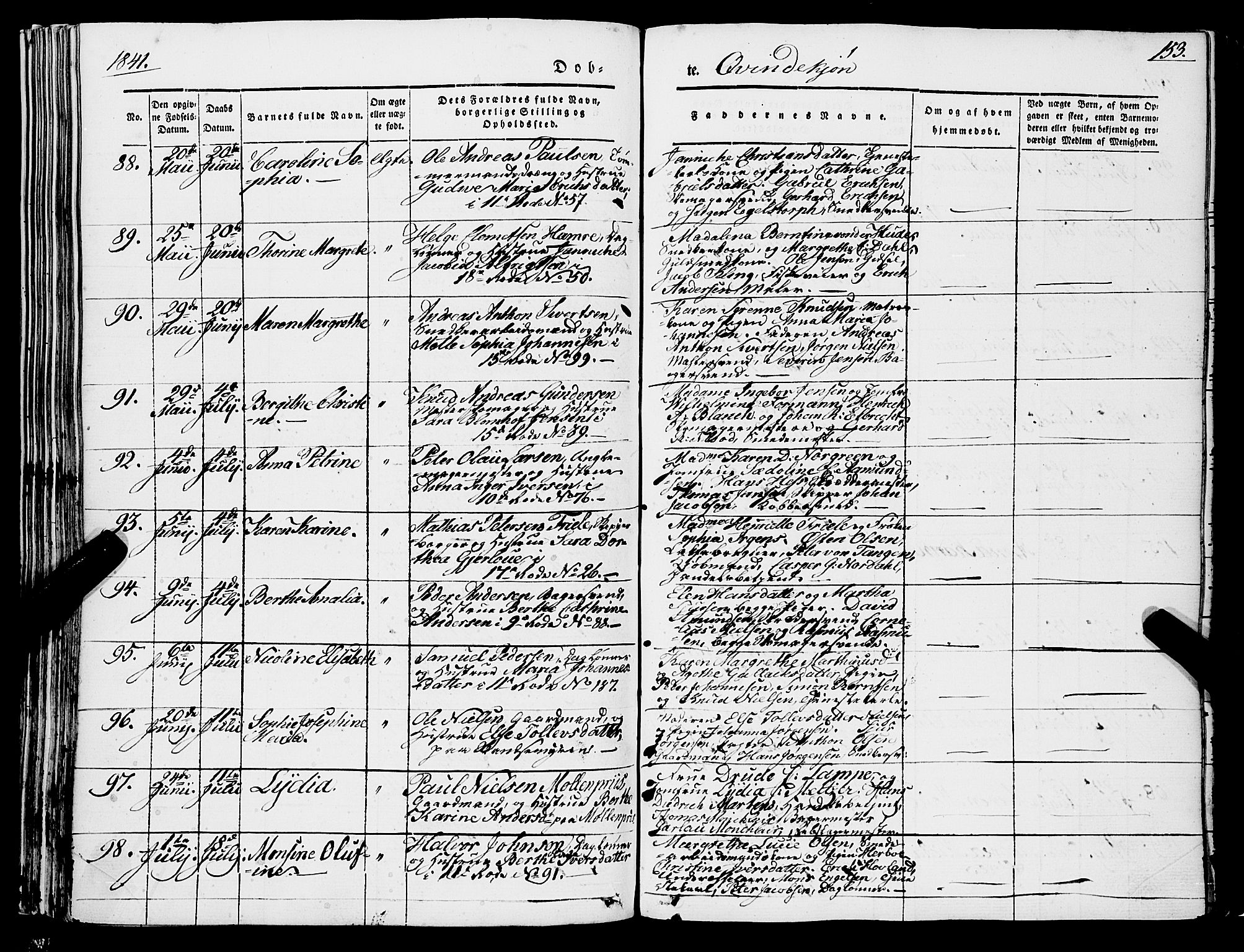 Domkirken sokneprestembete, AV/SAB-A-74801/H/Haa/L0019: Parish register (official) no. B 2, 1841-1851, p. 153