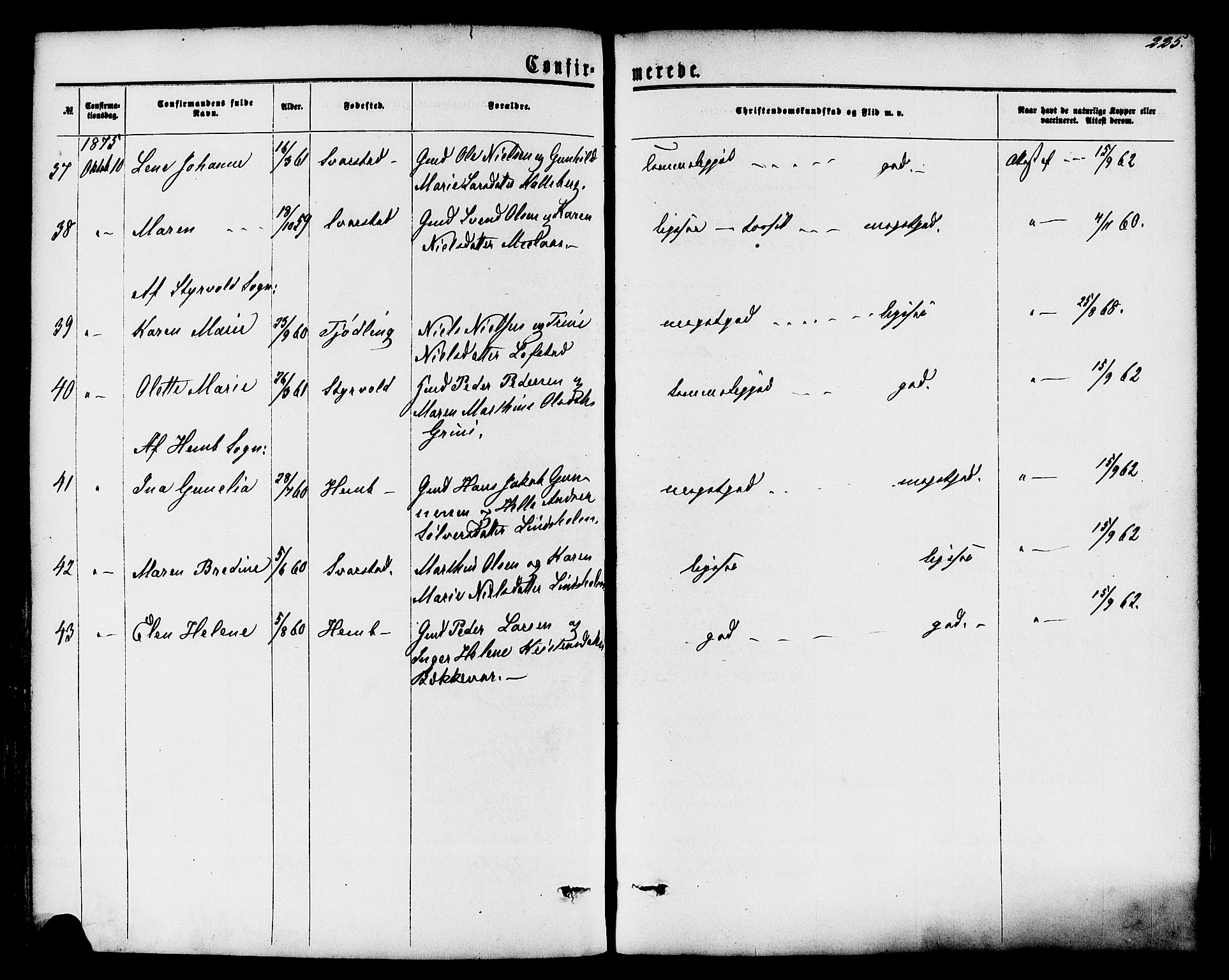 Lardal kirkebøker, AV/SAKO-A-350/F/Fa/L0007: Parish register (official) no. I 7, 1861-1880, p. 225