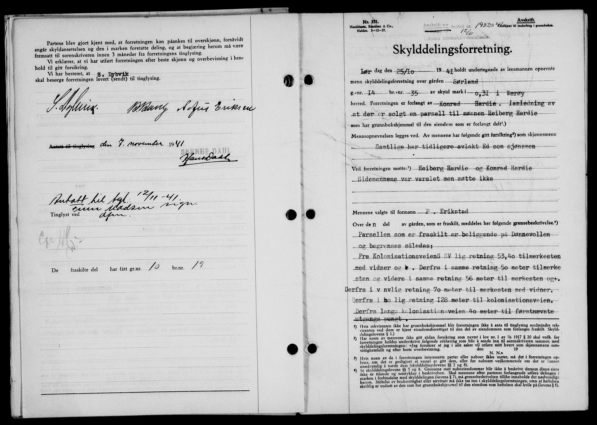 Lofoten sorenskriveri, SAT/A-0017/1/2/2C/L0009a: Mortgage book no. 9a, 1941-1942, Diary no: : 1952/1941