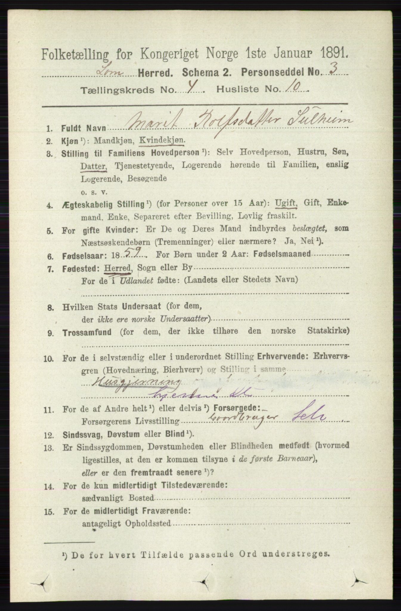 RA, 1891 census for 0514 Lom, 1891, p. 1553