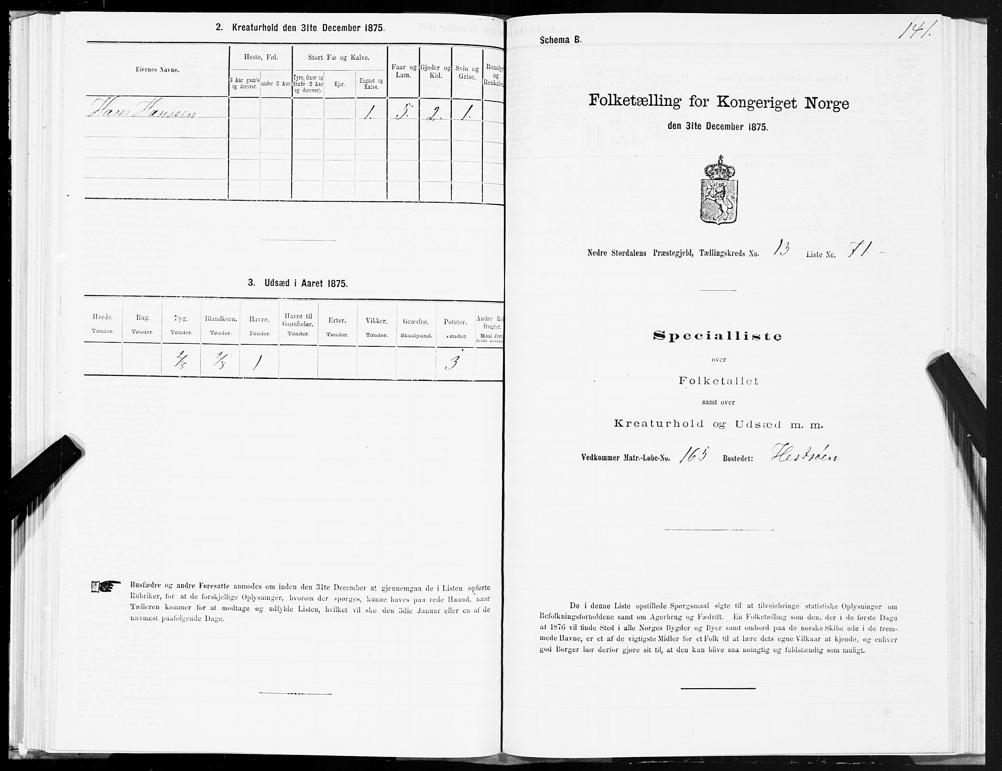 SAT, 1875 census for 1714P Nedre Stjørdal, 1875, p. 7141