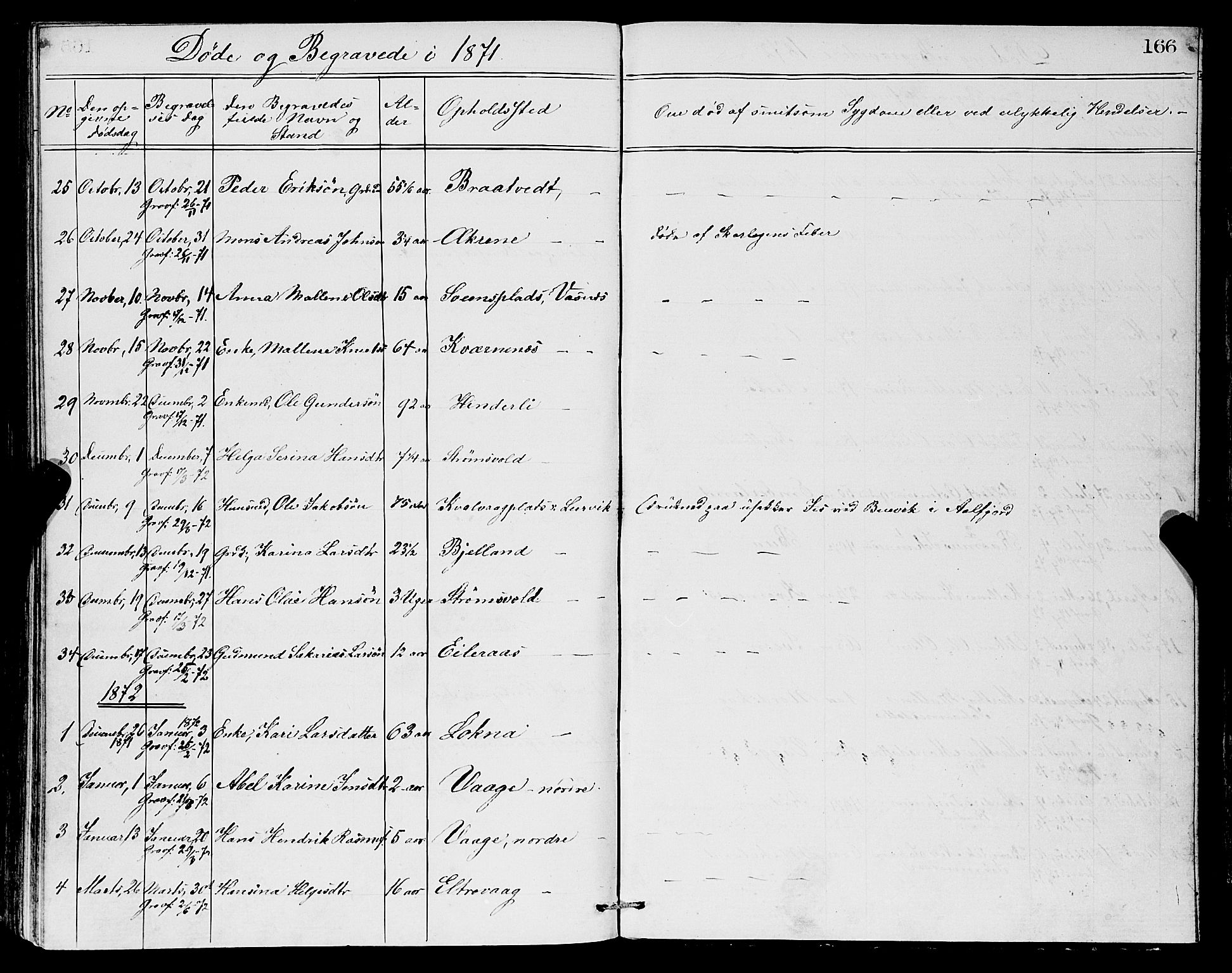 Sveio Sokneprestembete, AV/SAB-A-78501/H/Hab: Parish register (copy) no. A 2, 1866-1877, p. 166