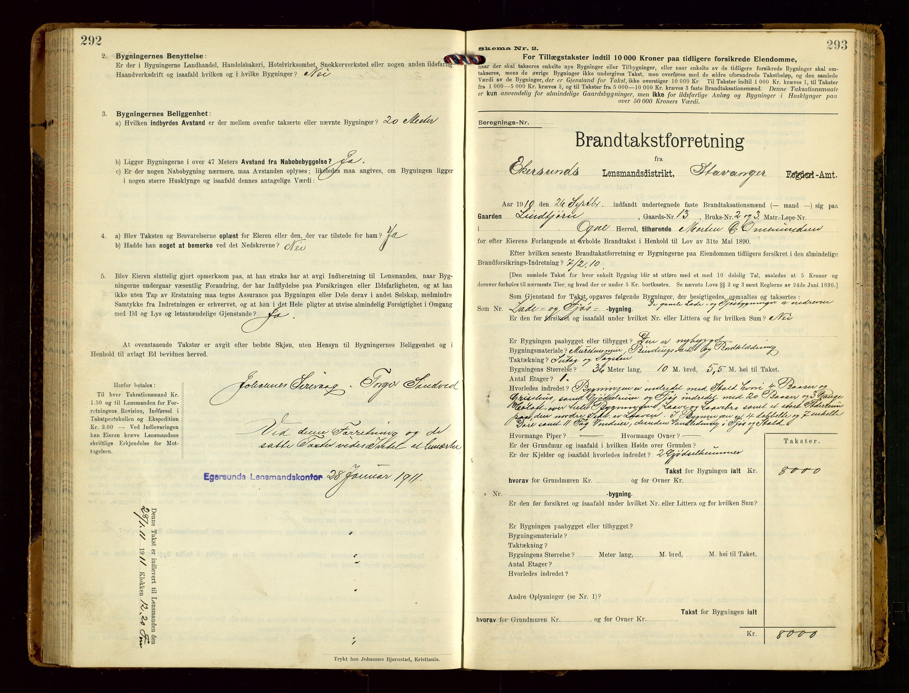 Eigersund lensmannskontor, SAST/A-100171/Gob/L0002: "Brandtakstprotokol", 1910-1916, p. 292-293