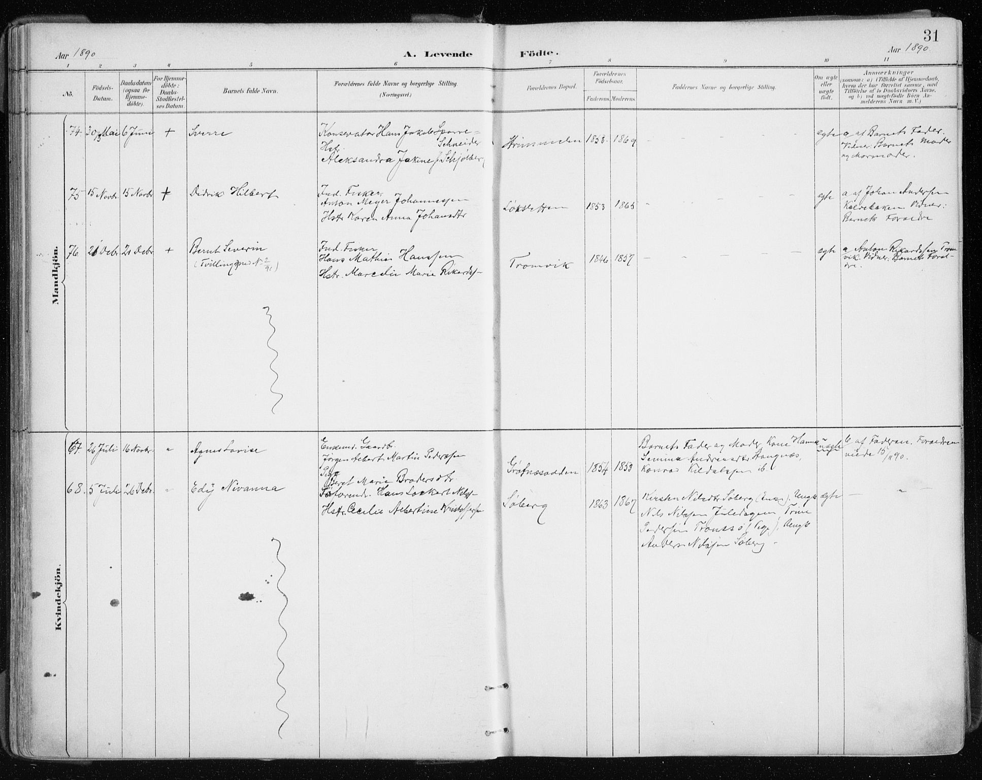 Tromsøysund sokneprestkontor, SATØ/S-1304/G/Ga/L0005kirke: Parish register (official) no. 5, 1888-1896, p. 31