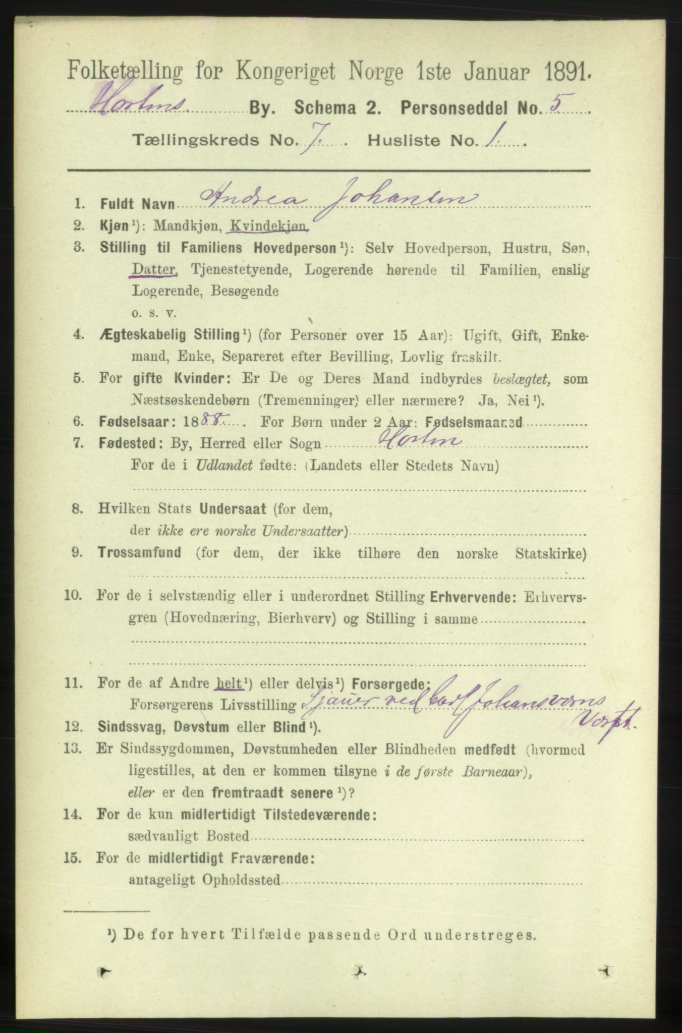 RA, 1891 census for 0703 Horten, 1891, p. 4441