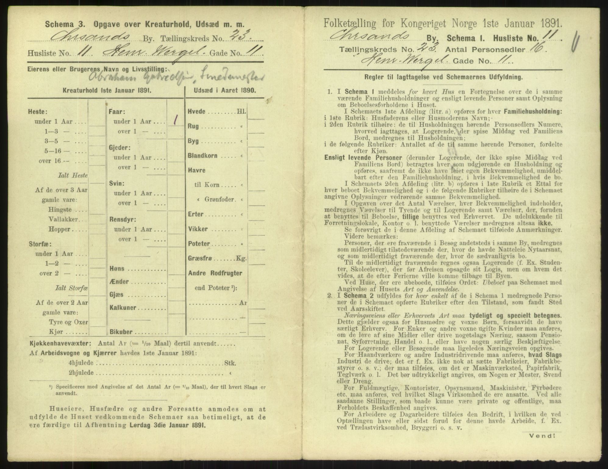 RA, 1891 census for 1001 Kristiansand, 1891, p. 1344