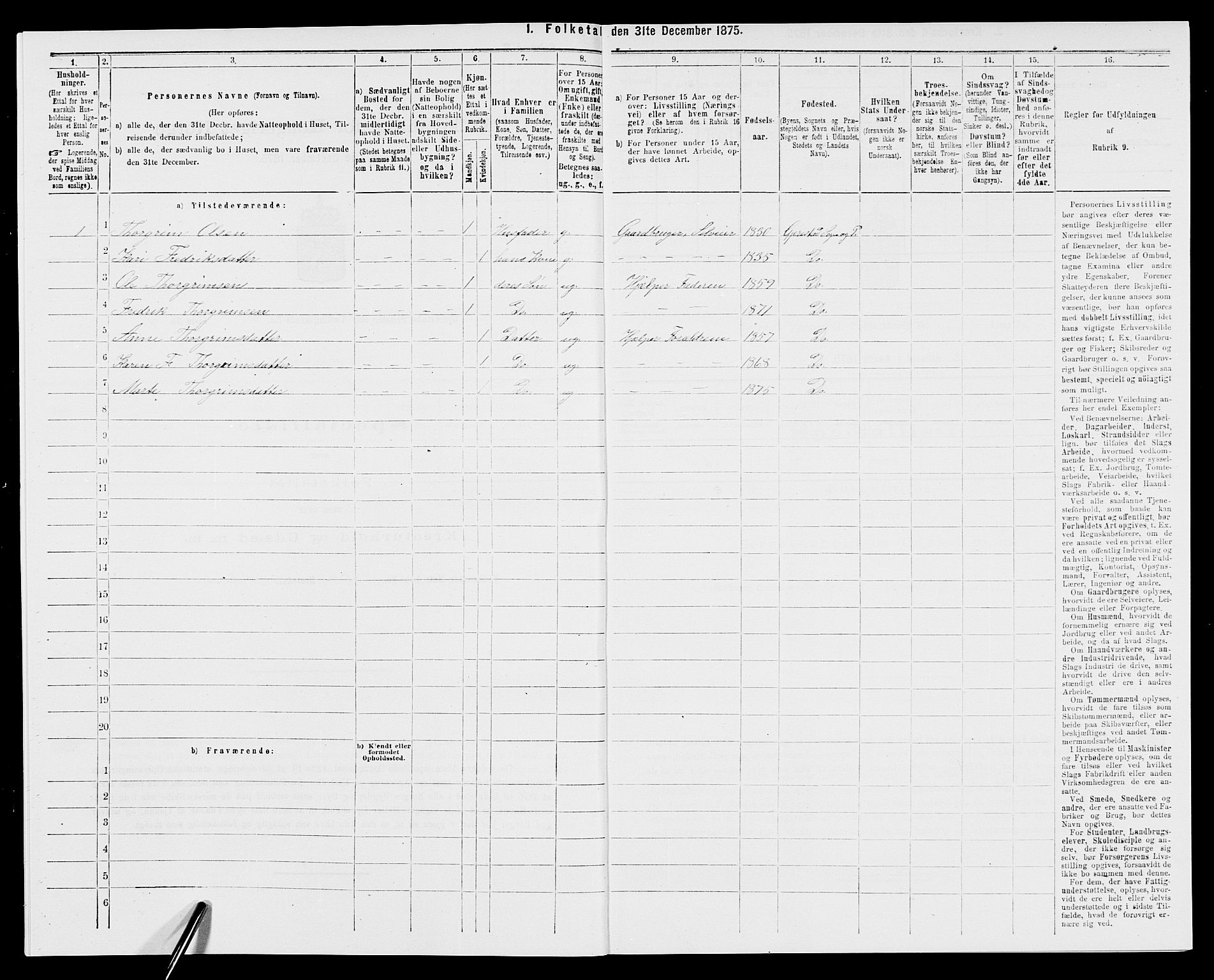 SAK, 1875 census for 0911P Gjerstad, 1875, p. 522