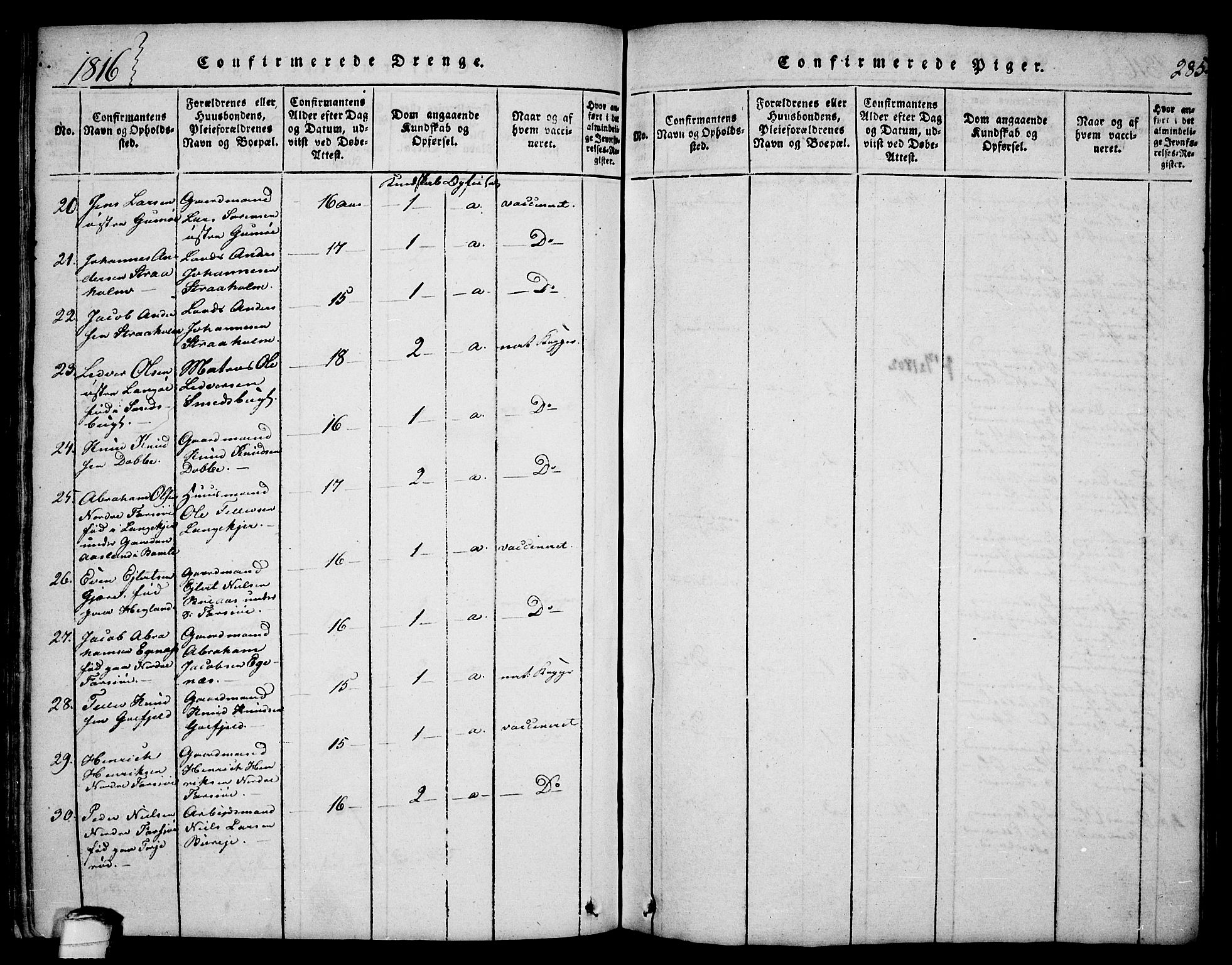 Sannidal kirkebøker, SAKO/A-296/F/Fa/L0004: Parish register (official) no. 4, 1814-1829, p. 285