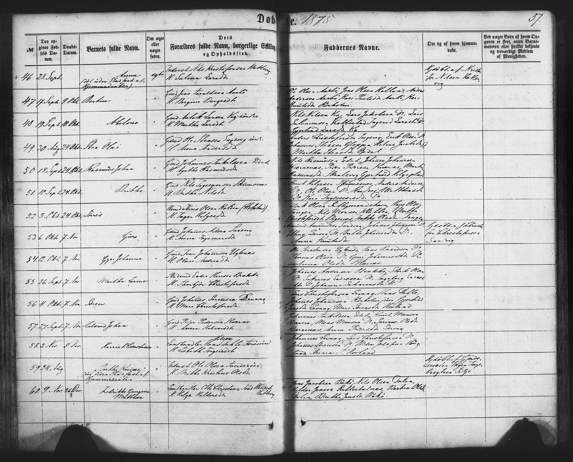 Fitjar sokneprestembete, AV/SAB-A-99926: Parish register (official) no. A 1, 1862-1881, p. 57