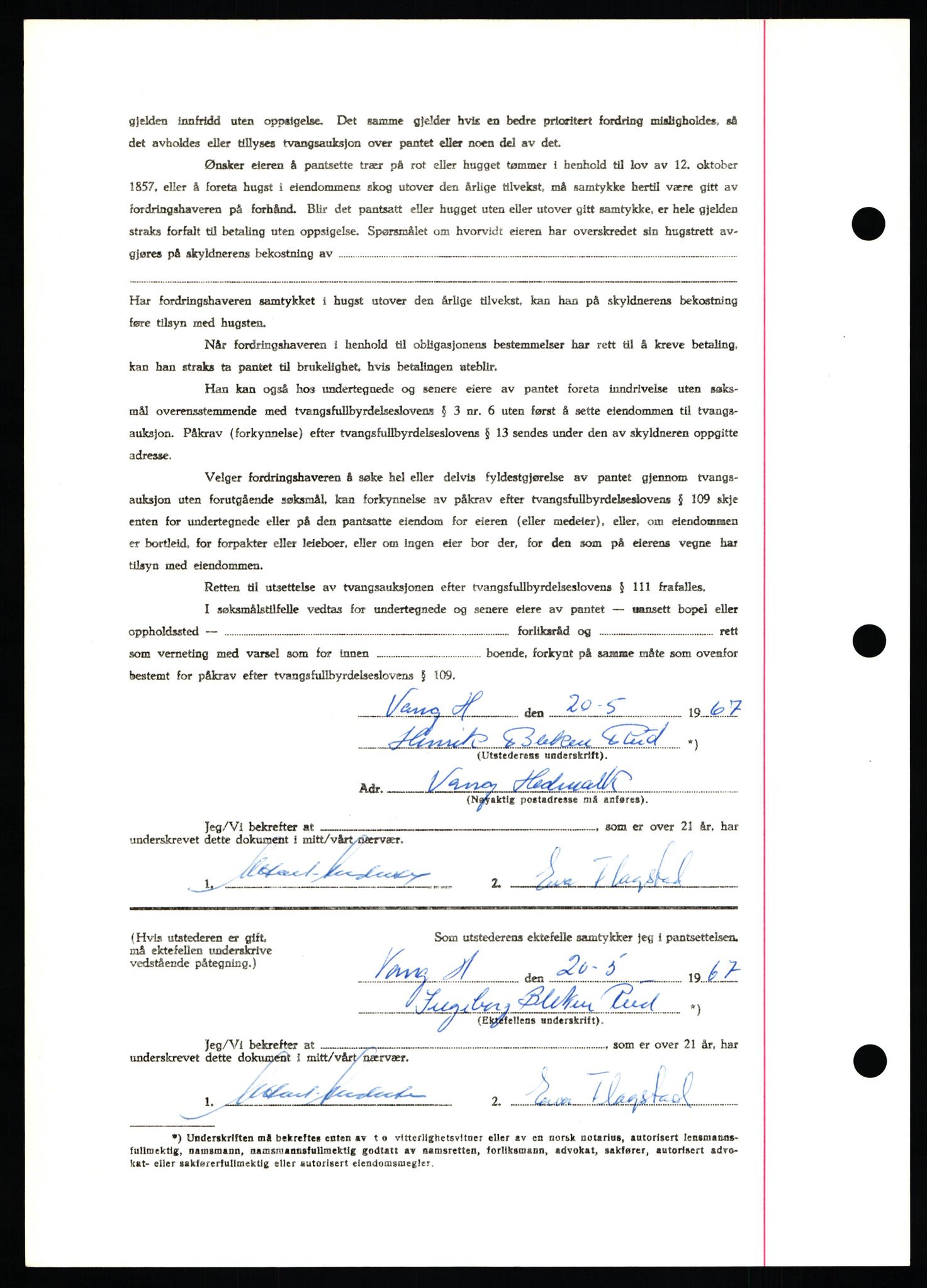 Nord-Hedmark sorenskriveri, SAH/TING-012/H/Hb/Hbf/L0071: Mortgage book no. B71, 1967-1967, Diary no: : 3126/1967