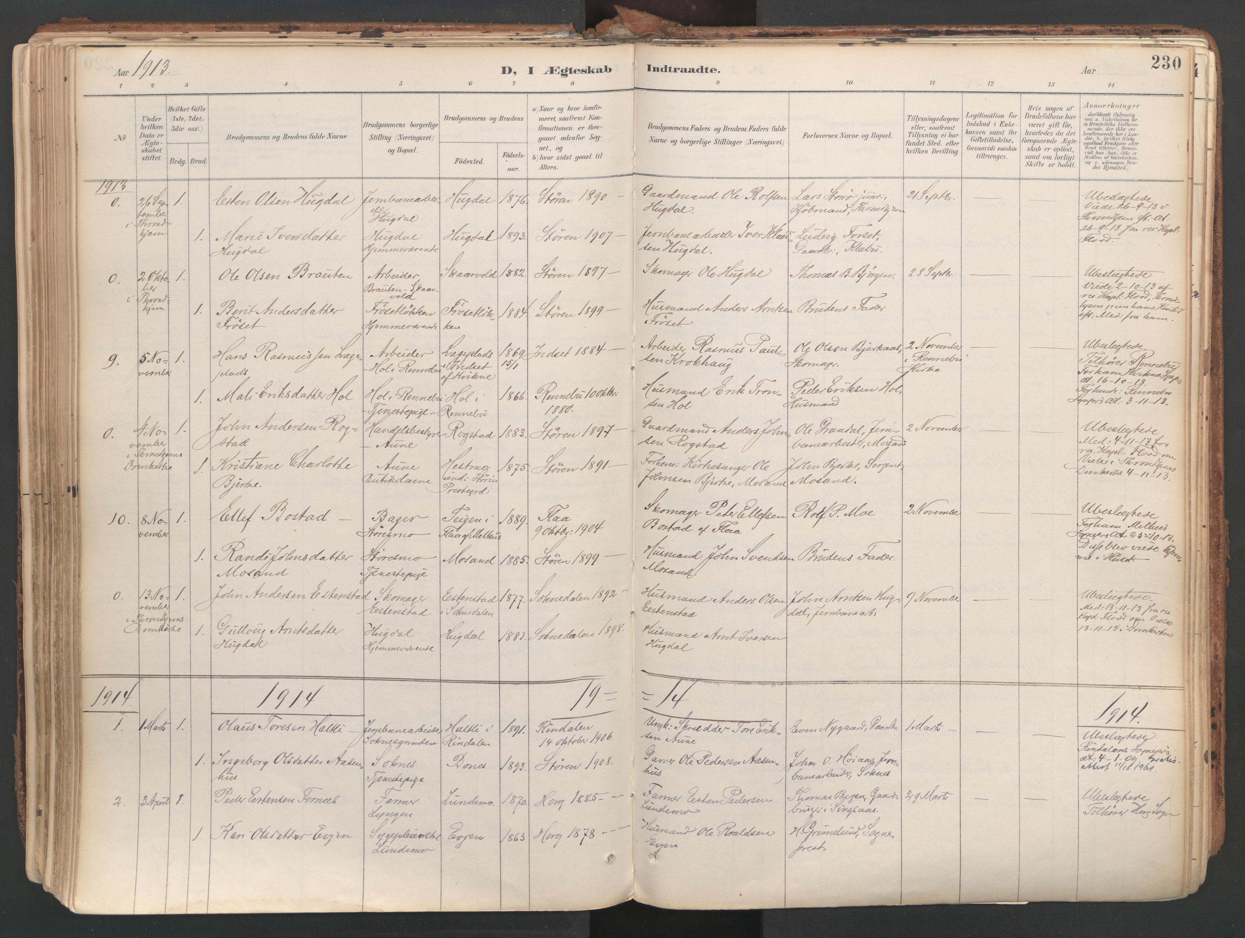 Ministerialprotokoller, klokkerbøker og fødselsregistre - Sør-Trøndelag, SAT/A-1456/687/L1004: Parish register (official) no. 687A10, 1891-1923, p. 230