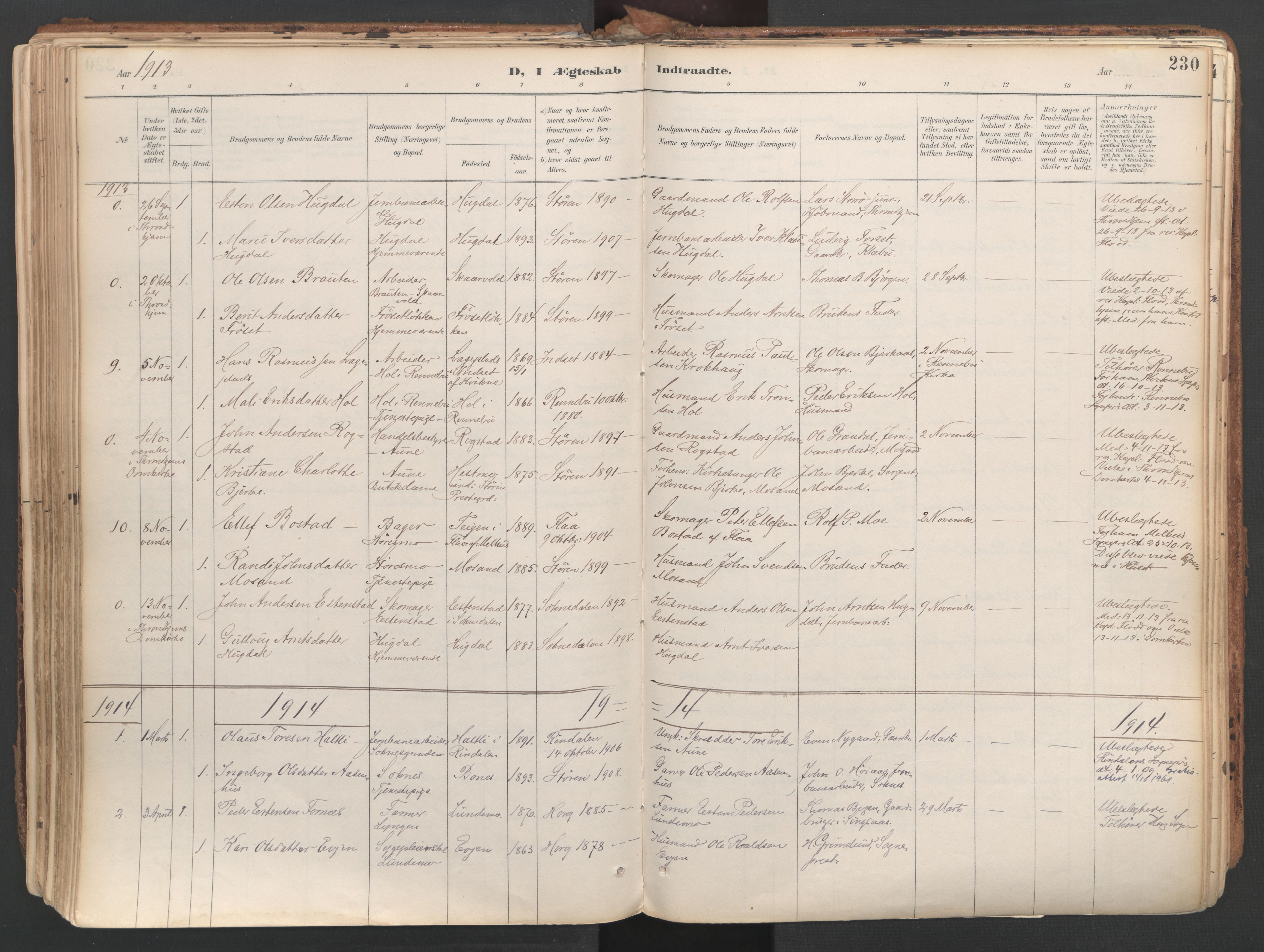 Ministerialprotokoller, klokkerbøker og fødselsregistre - Sør-Trøndelag, AV/SAT-A-1456/687/L1004: Parish register (official) no. 687A10, 1891-1923, p. 230