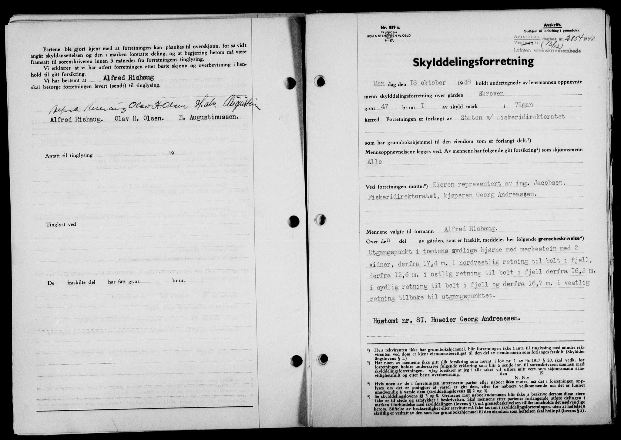 Lofoten sorenskriveri, SAT/A-0017/1/2/2C/L0020a: Mortgage book no. 20a, 1948-1949, Diary no: : 2854/1948