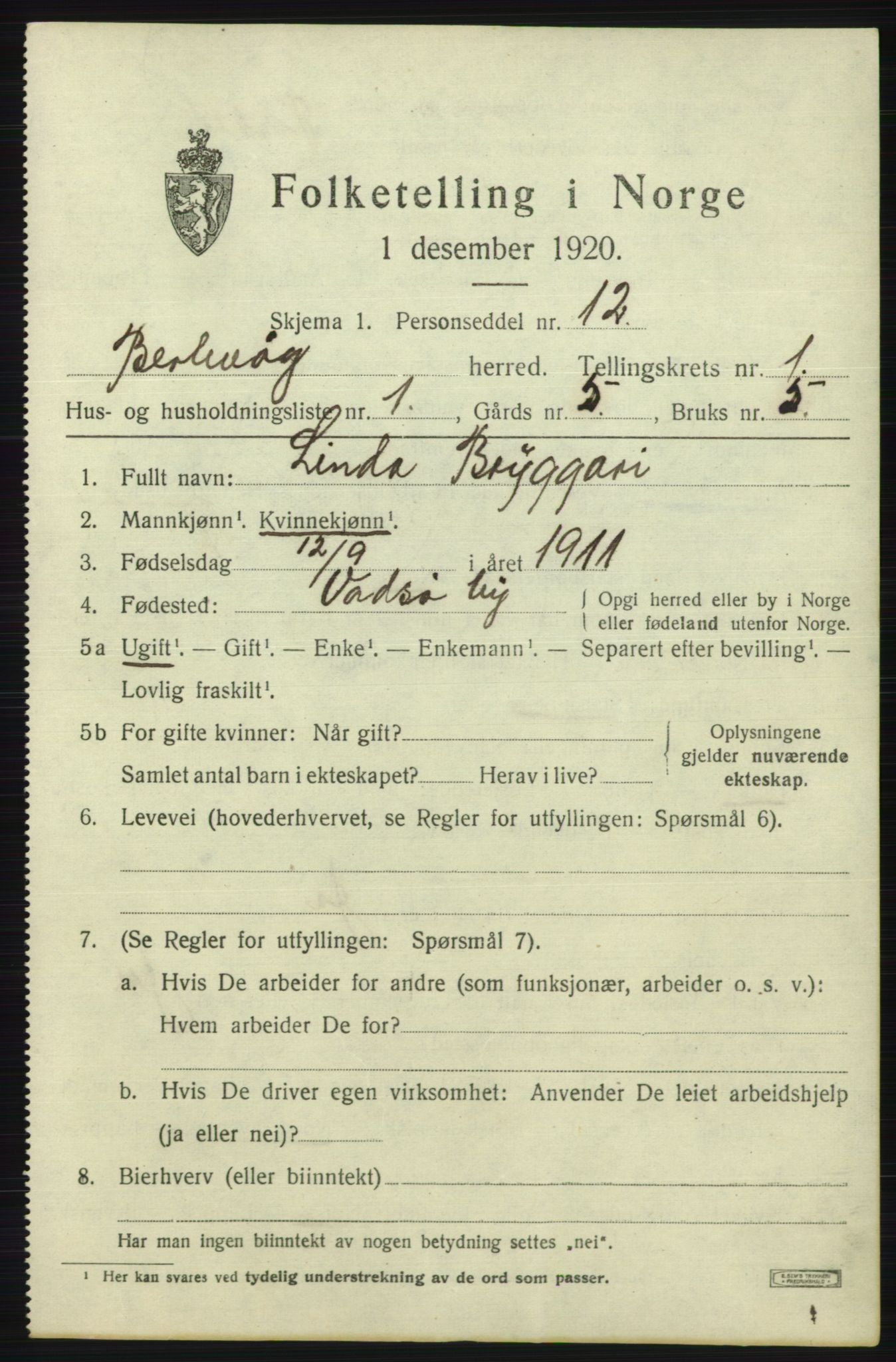 SATØ, 1920 census for Berlevåg, 1920, p. 427