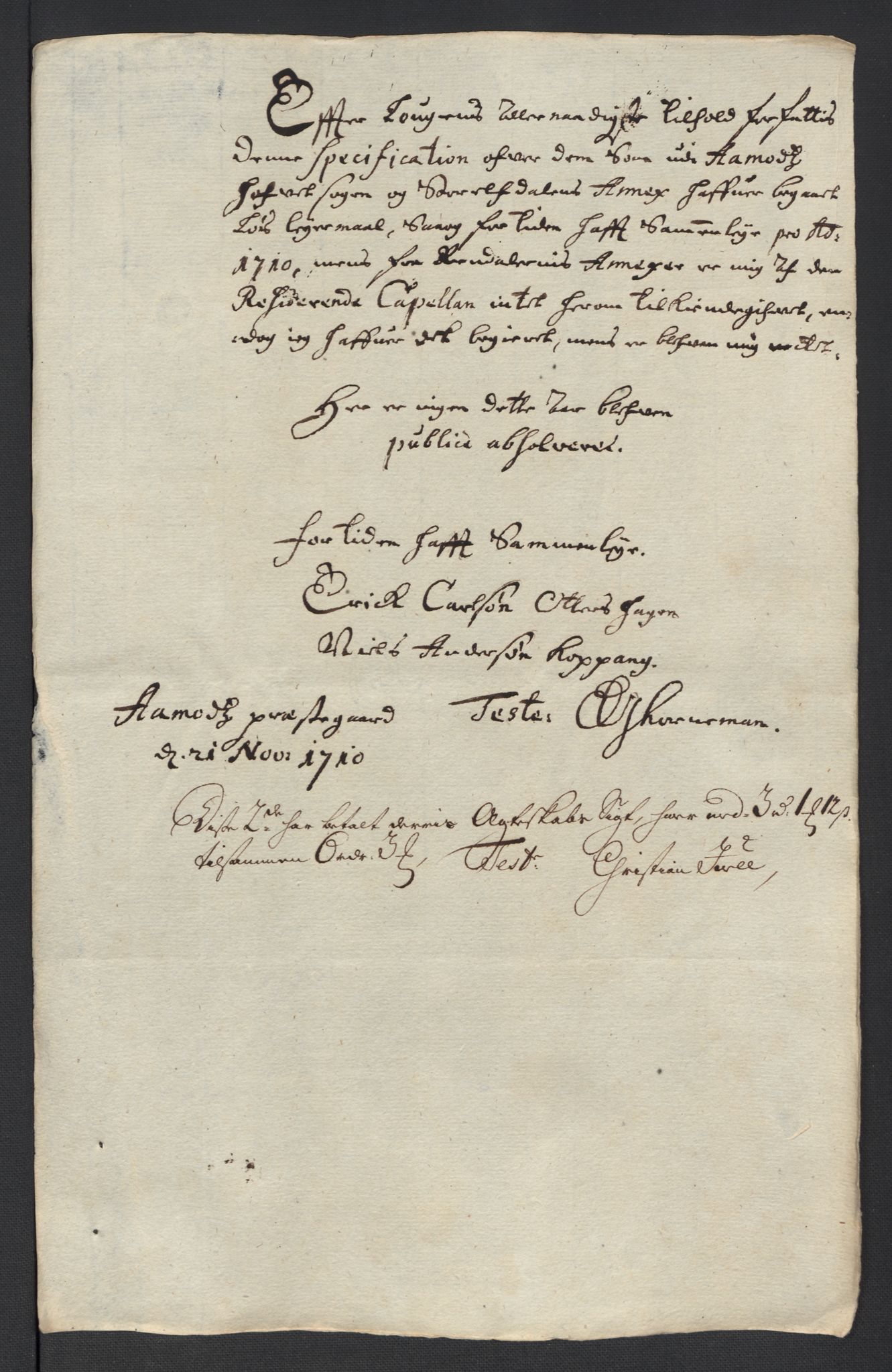 Rentekammeret inntil 1814, Reviderte regnskaper, Fogderegnskap, AV/RA-EA-4092/R13/L0847: Fogderegnskap Solør, Odal og Østerdal, 1710, p. 125