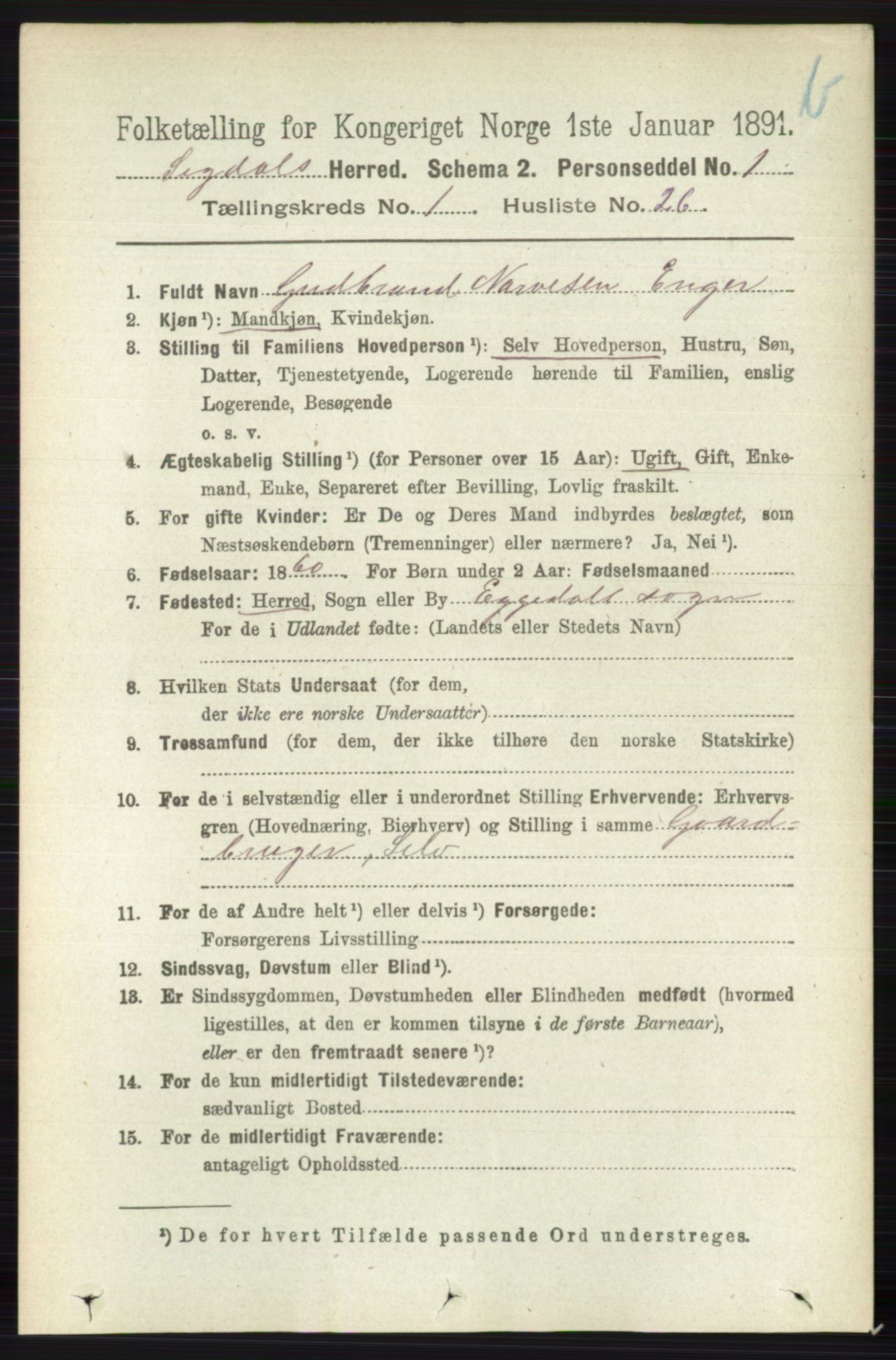 RA, 1891 census for 0621 Sigdal, 1891, p. 3745