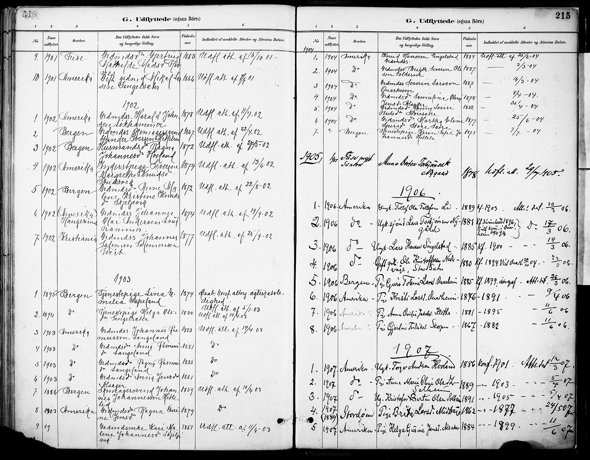 Tysnes sokneprestembete, SAB/A-78601/H/Haa: Parish register (official) no. C 1, 1887-1912, p. 215
