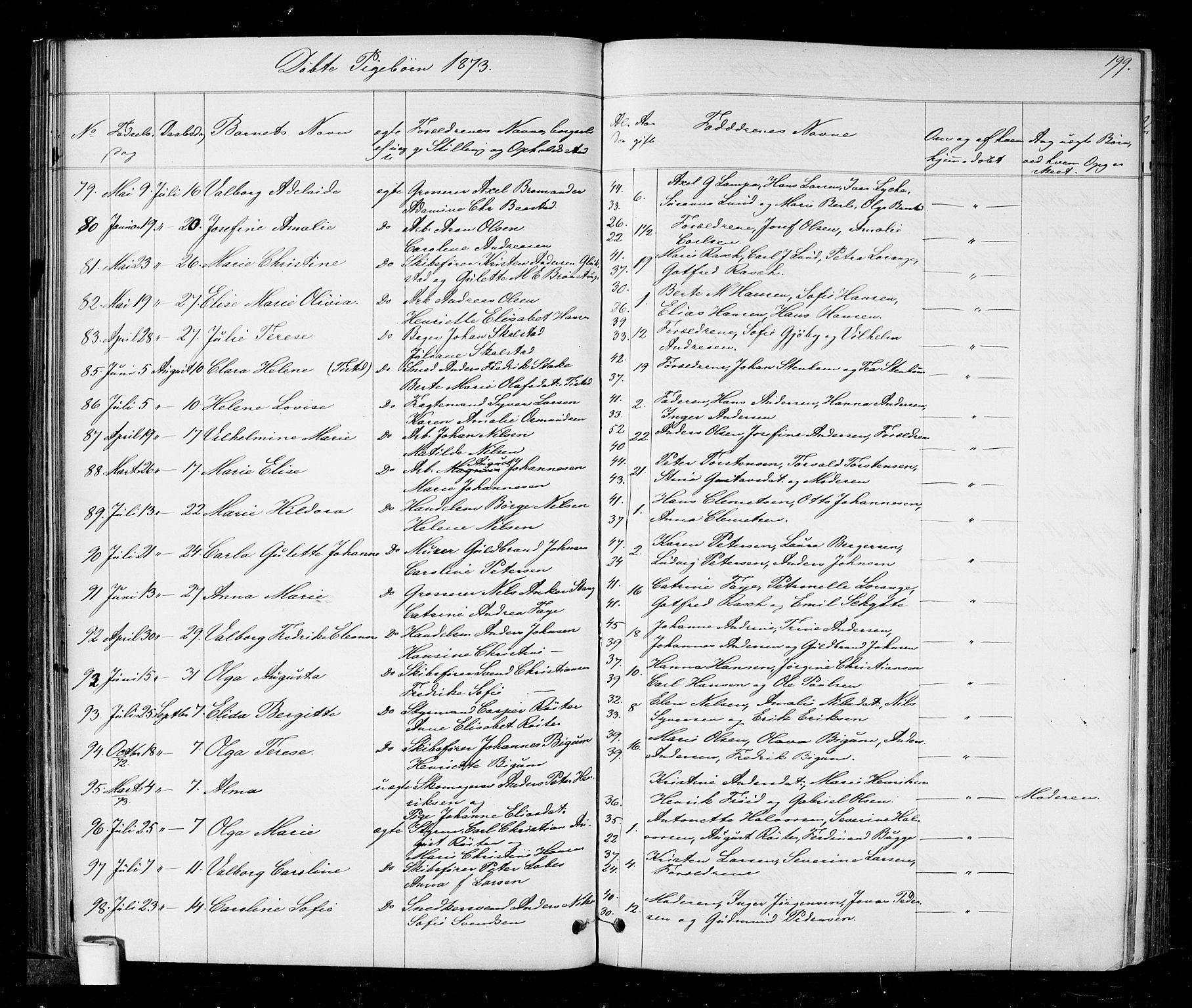 Halden prestekontor Kirkebøker, AV/SAO-A-10909/G/Ga/L0006: Parish register (copy) no. 6, 1869-1884, p. 199