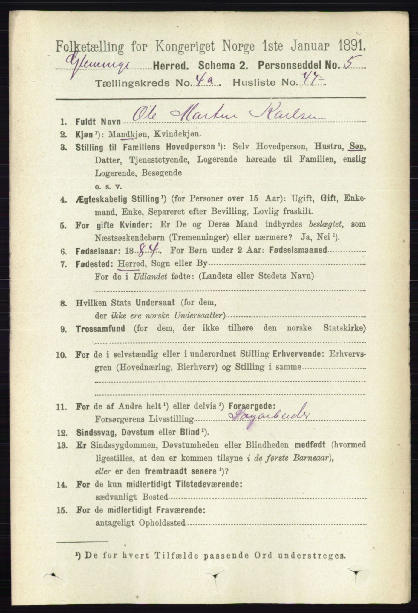 RA, 1891 census for 0132 Glemmen, 1891, p. 3915