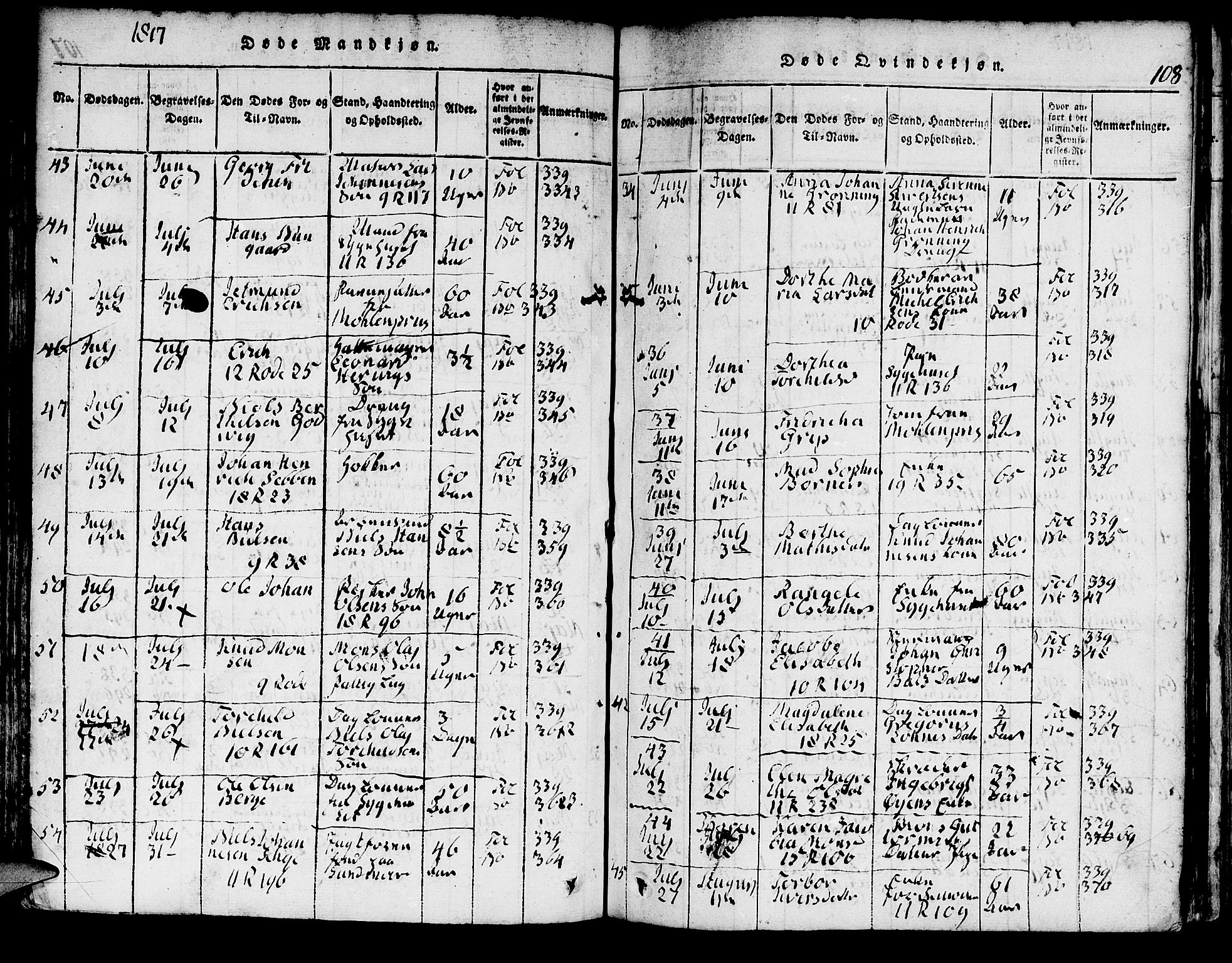 Domkirken sokneprestembete, AV/SAB-A-74801/H/Hab/L0001: Parish register (copy) no. A 1, 1816-1821, p. 108