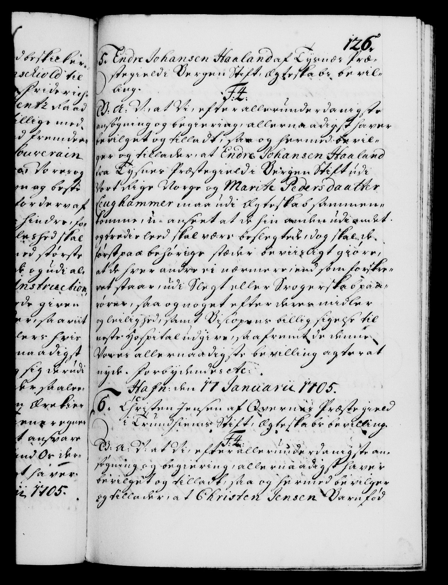 Danske Kanselli 1572-1799, AV/RA-EA-3023/F/Fc/Fca/Fcaa/L0019: Norske registre, 1704-1707, p. 126a