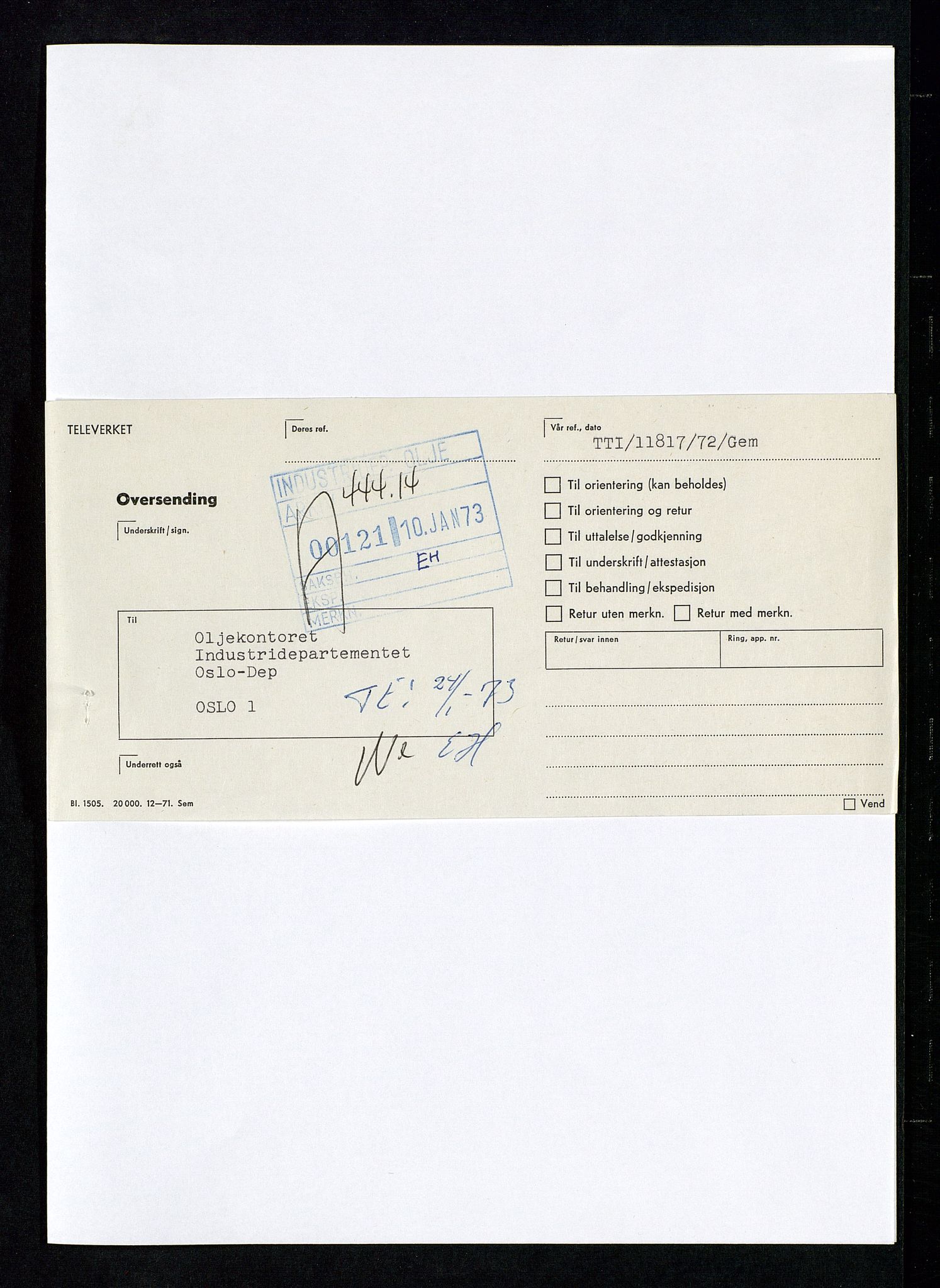 Industridepartementet, Oljekontoret, AV/SAST-A-101348/Da/L0012: Arkivnøkkel 798 Helikopter, luftfart, telekommunikasjon og skademeldinger/ulykker, 1966-1972, p. 402